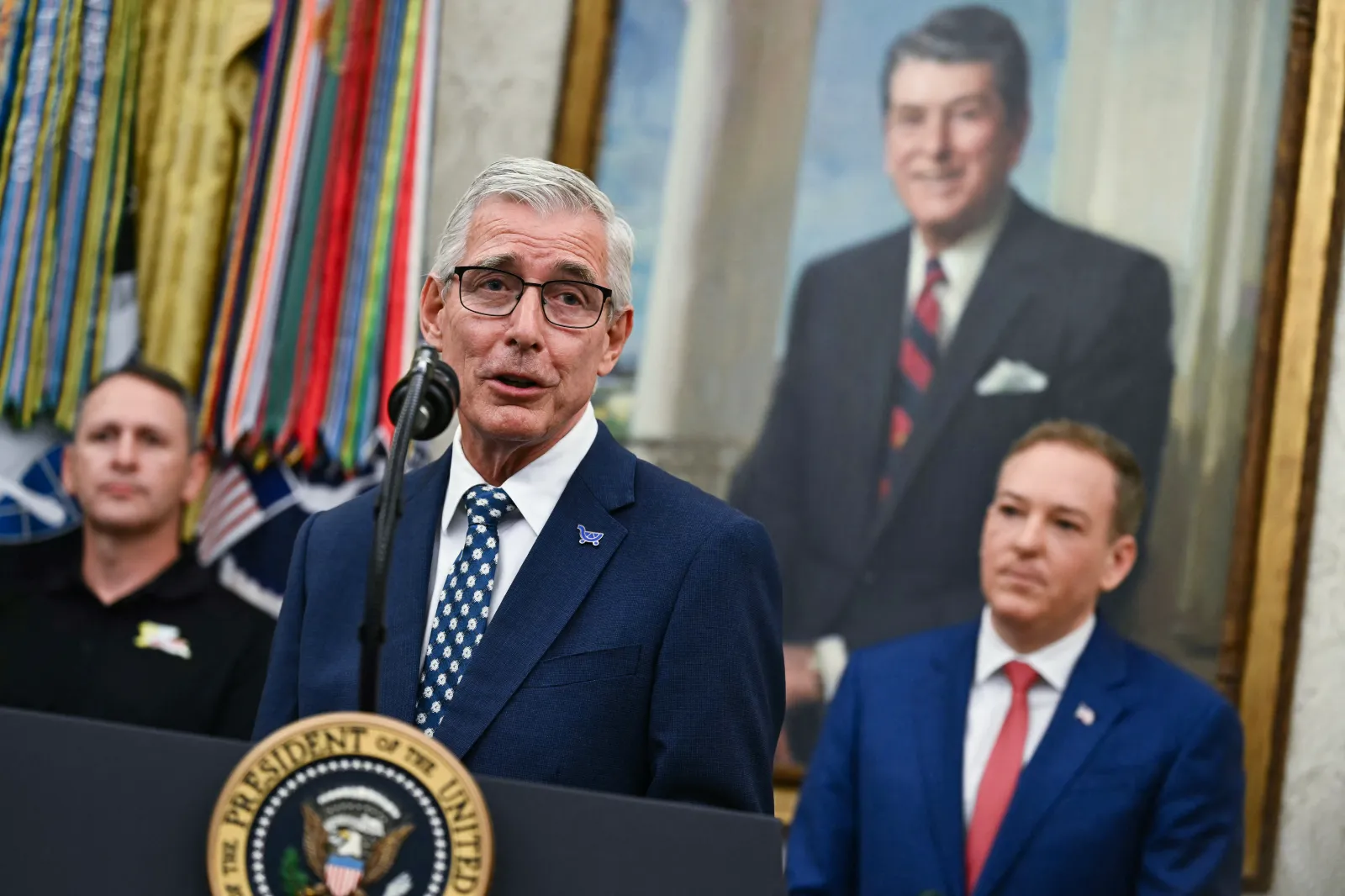 Kroger CEO Greg Foran speaks in the Oval Office of the White House in Washington, D.C., on May 21, 2026.