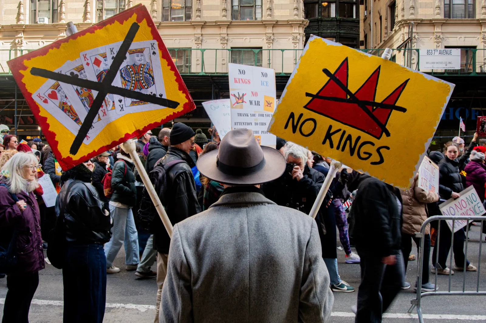 Thousands flock to downtown Manhattan to demonstrate against the U.S. President Donald Trump Administration for the third installment of the No Kings March in New York, New York, on March 28, 2026.