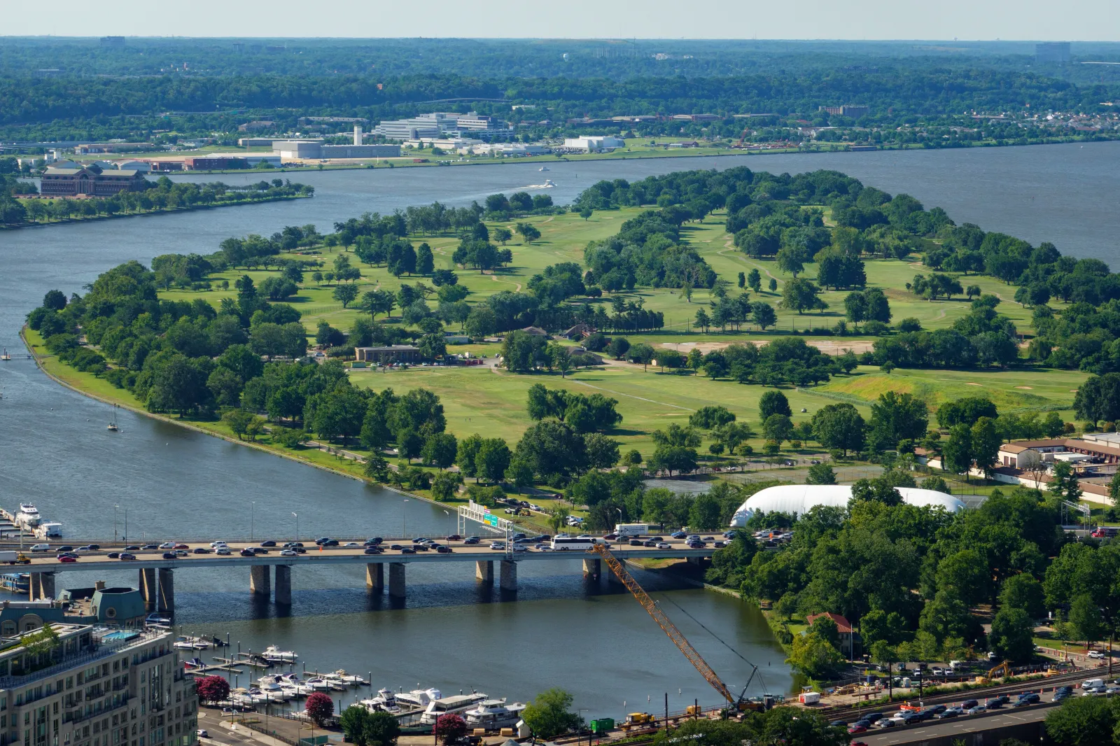 The East Potomac Golf Links along the Potomac River is seen on June 30, 2026 in Washington, DC.