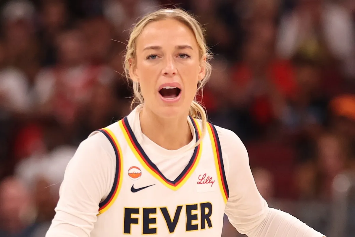 Indiana Fever star Sophie Cunningham reacts against Chicago Sky
