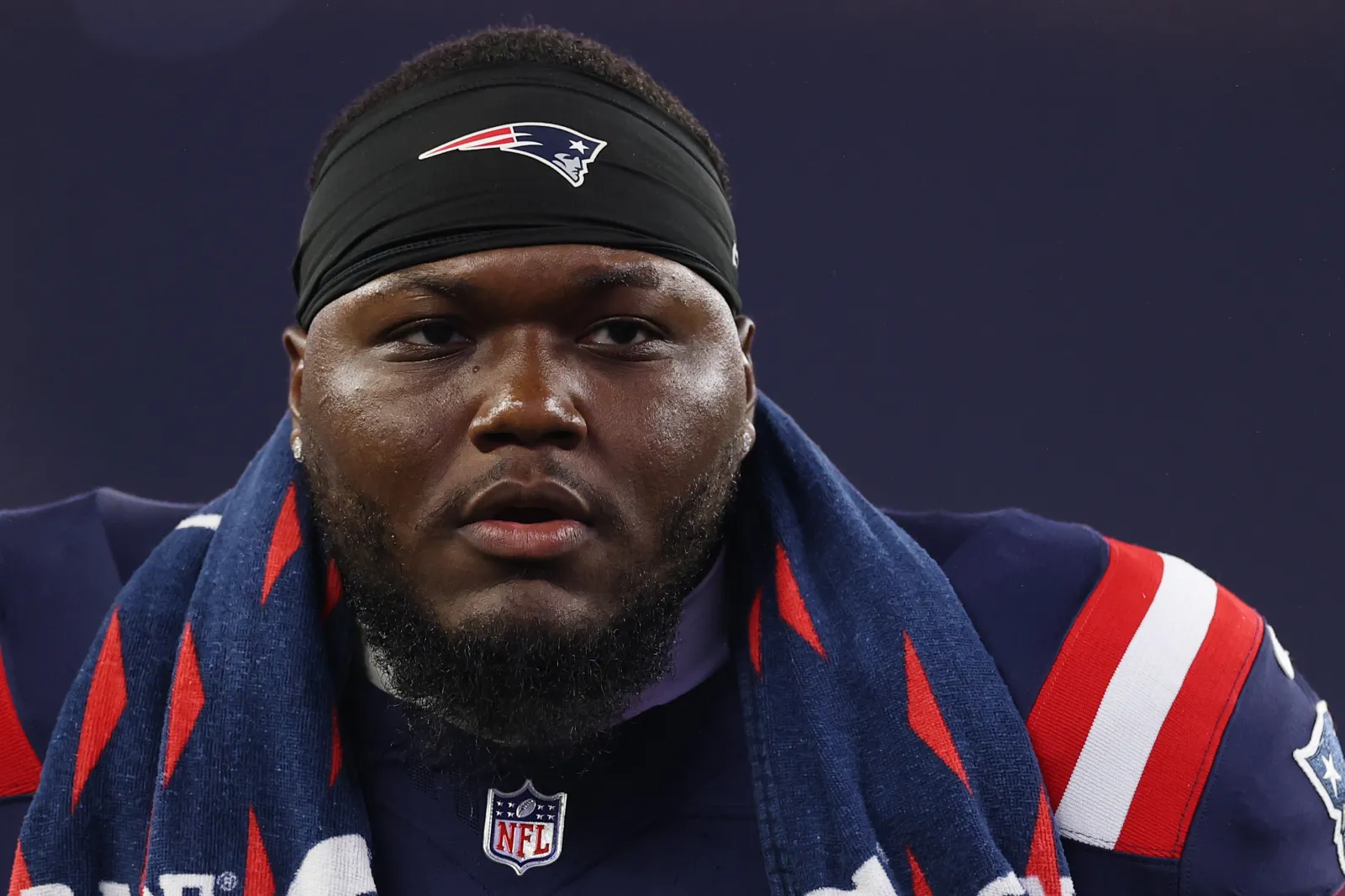 Patriots defensive tackle Milton Williams looks on during game against Eagles