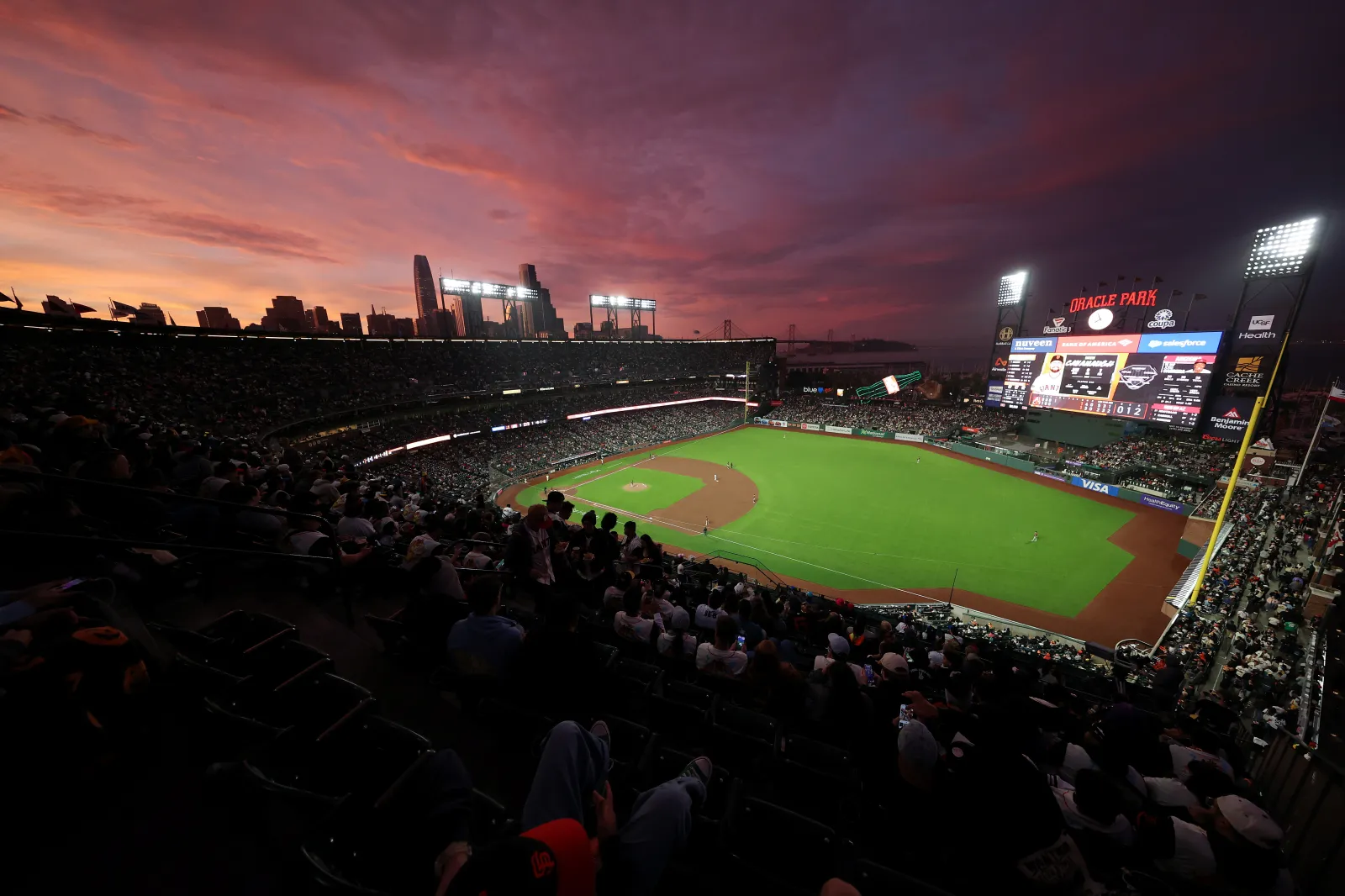 Oracle Park at night in San Francisco.