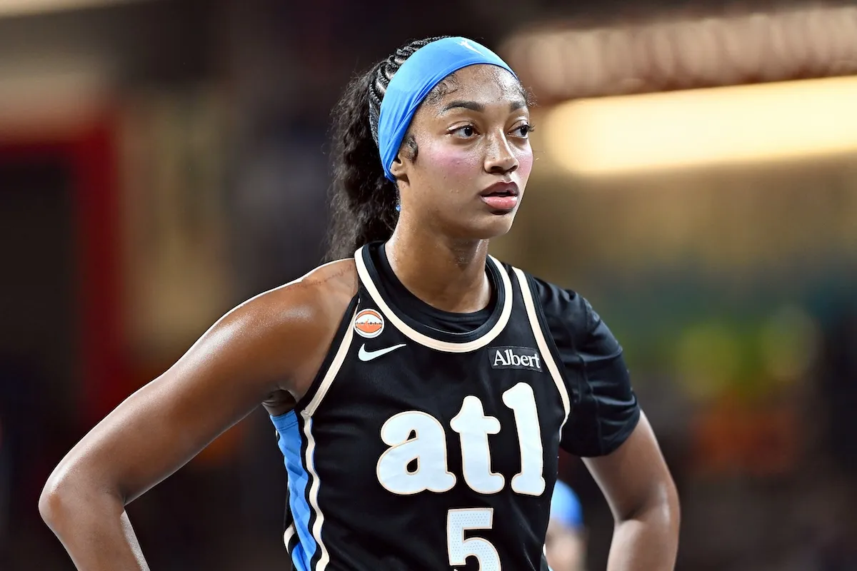 Atlanta Dream star Angel Reese reacts during WNBA game