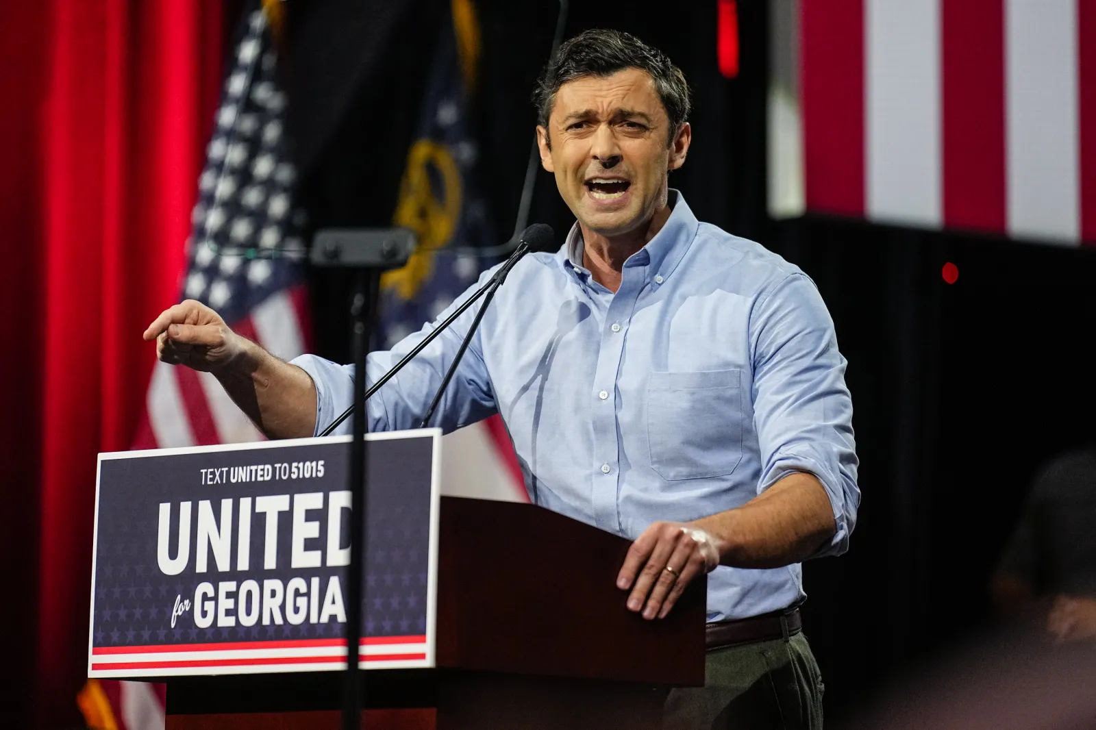 Senator Jon Ossoff, a Georgia Democrat, speaks during a campaign event at the Georgia Theater on September 13 in Athens.