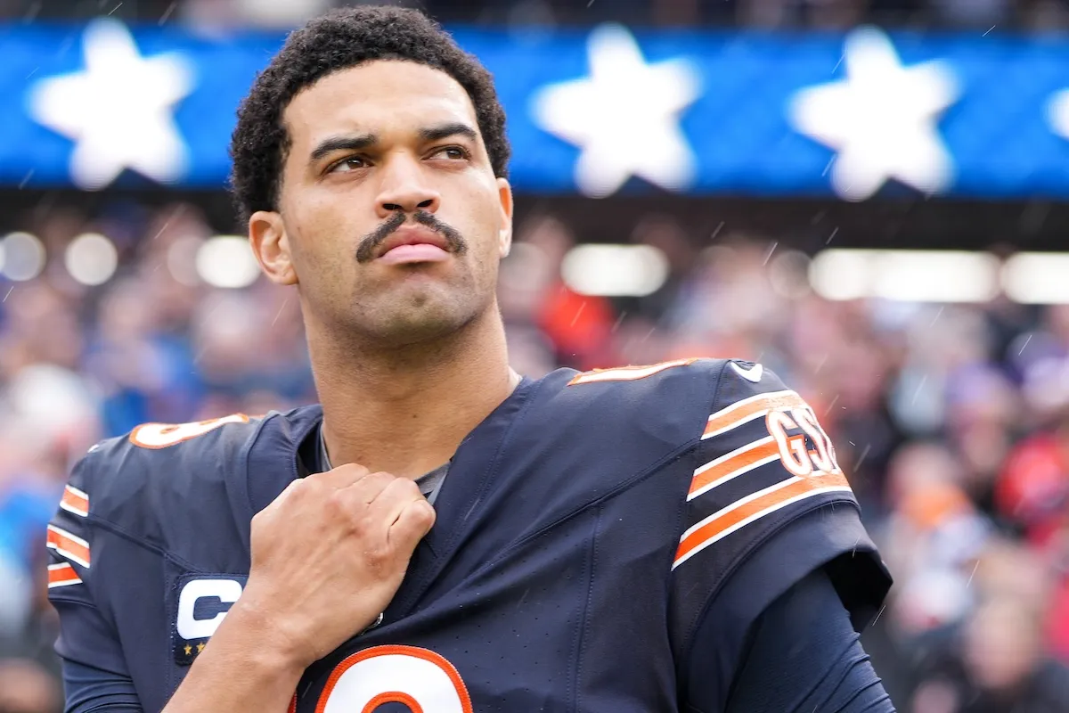 Caleb Williams looks on during Bears game against Vikings