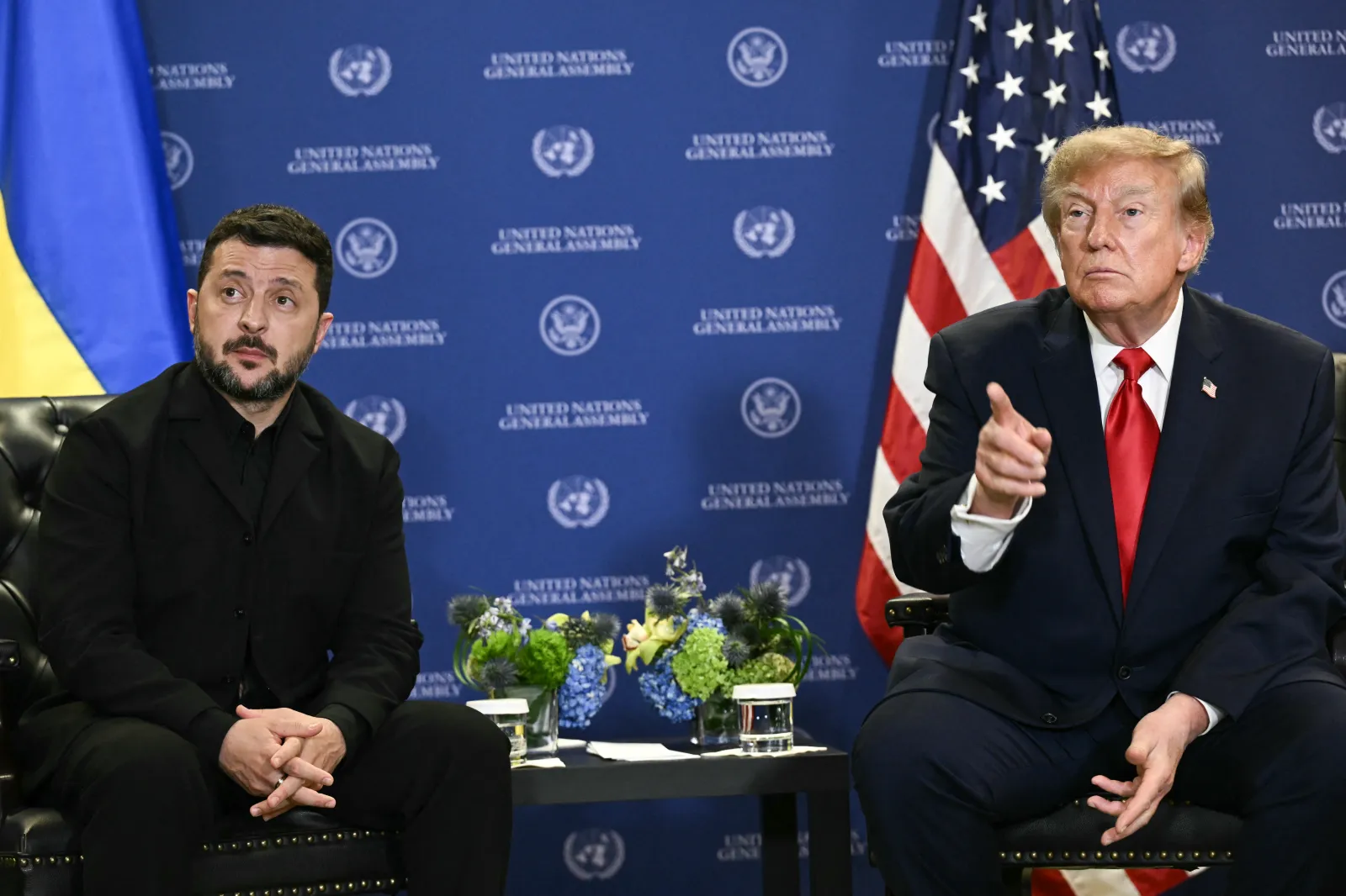 Ukrainian President Volodymyr Zelensky, left, and U.S. President Donald Trump at the United Nations General Assembly in New York on September 22.