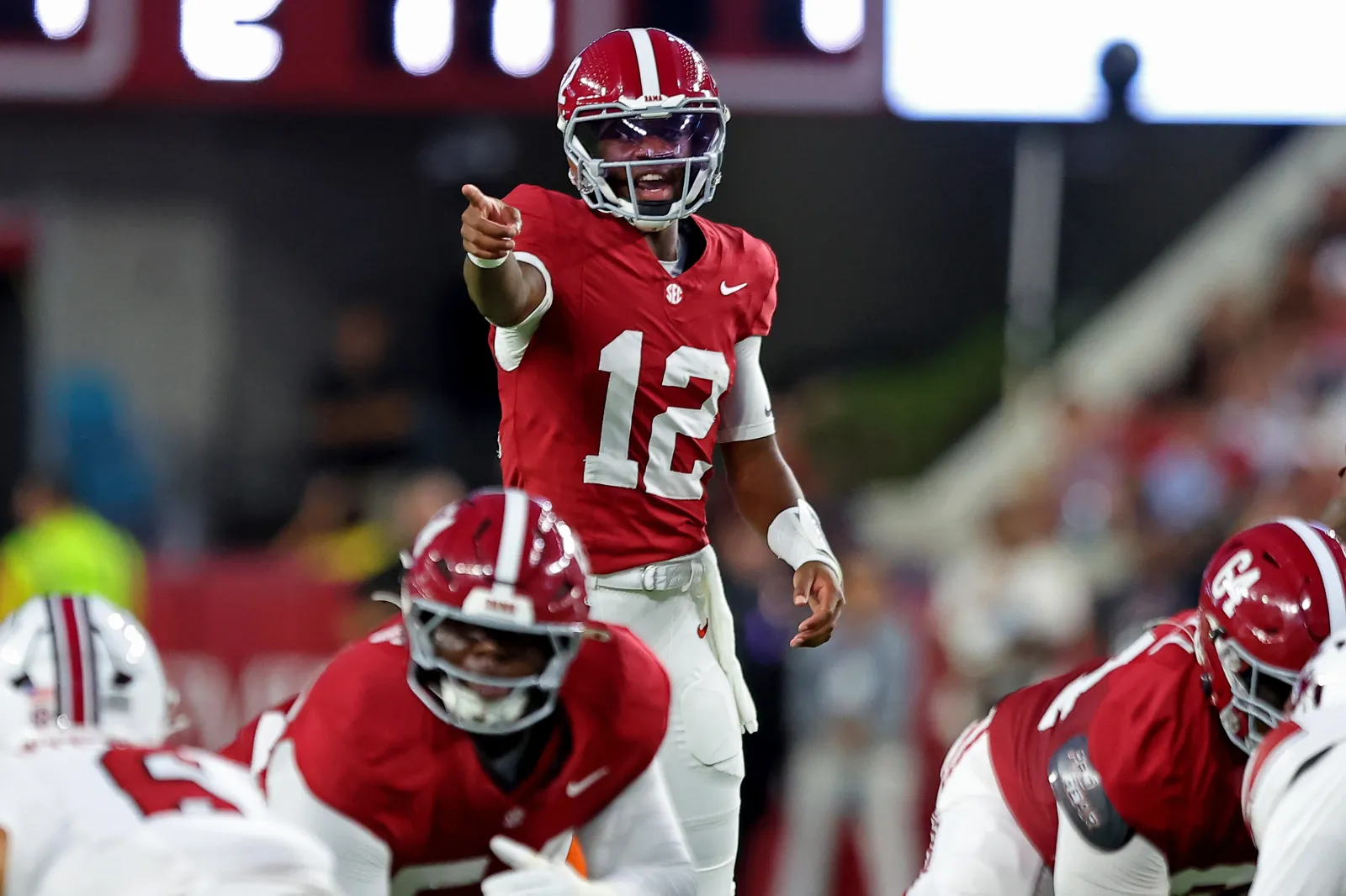Alabama Crimson Tide quarterback Keelon Russell reacts during game against South Carolina