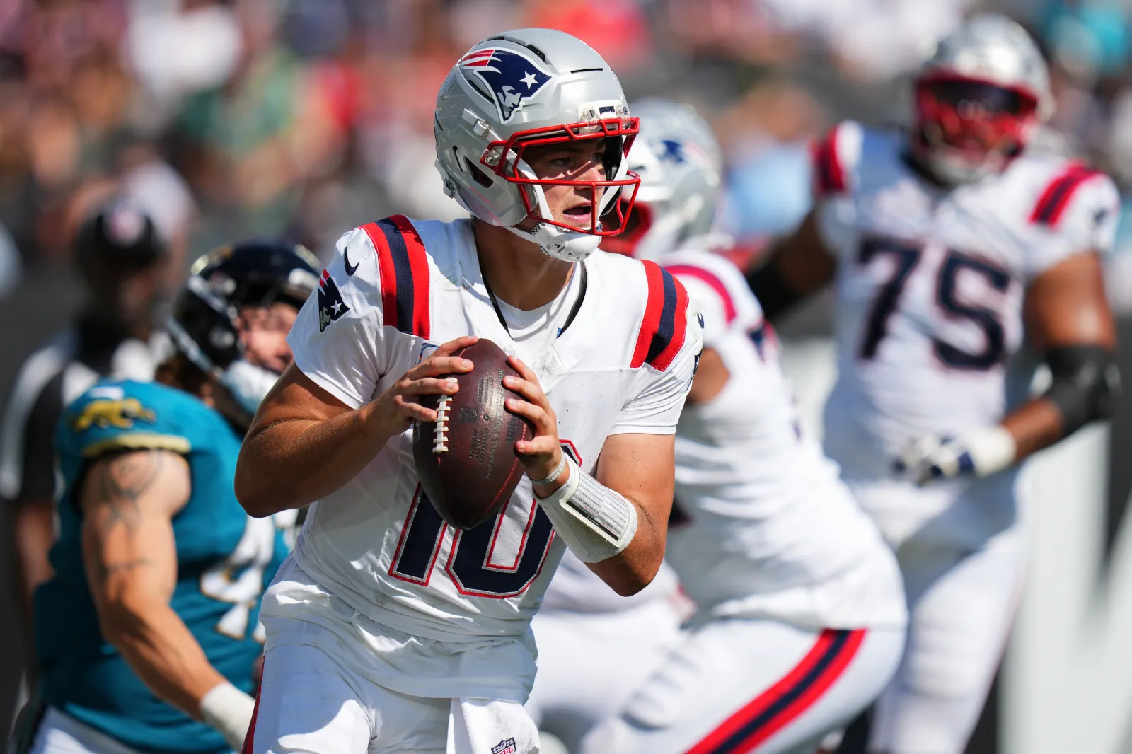 New England Patriots quarterback Drake Maye