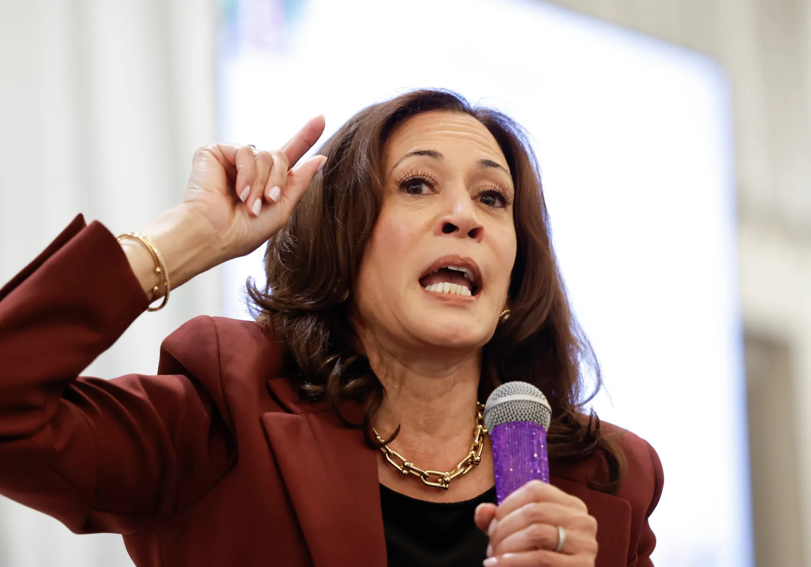 Former U.S. Vice President Kamala Harris speaks (Photo by Mario Tama/Getty Images)