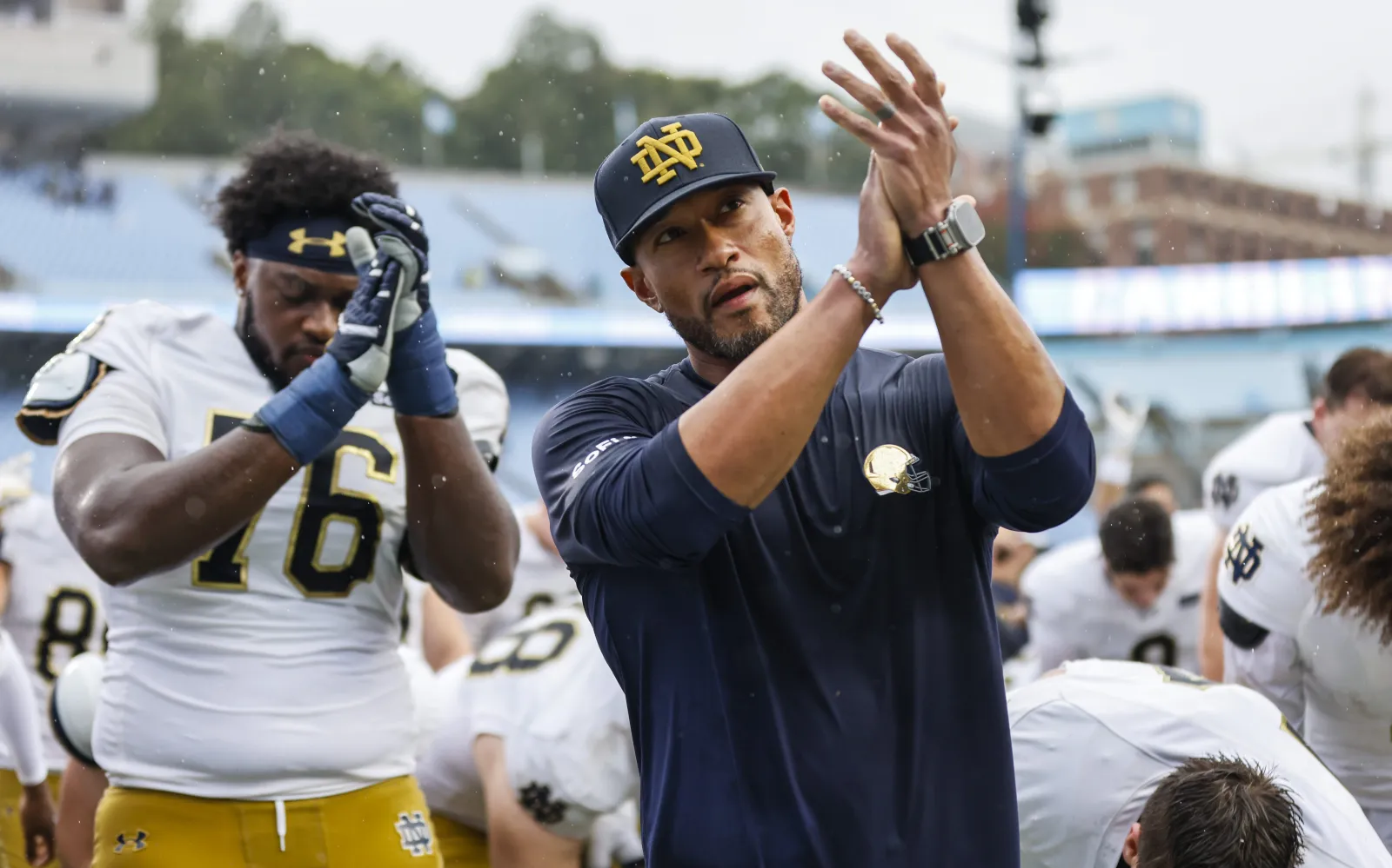 Notre Dame head coach Marcus Freeman