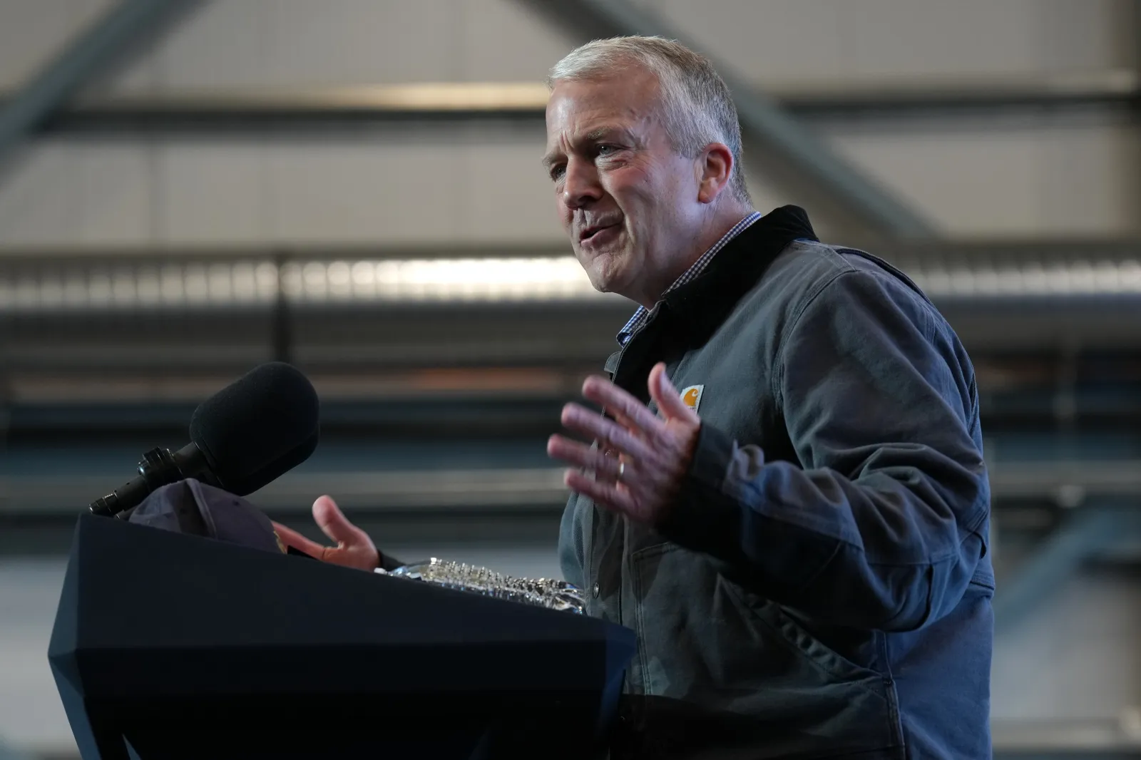 Republican U.S. Senator Dan Sullivan of Alaska speaks at a campaign rally at Fairbanks International Airport on October 5 in Fairbanks.