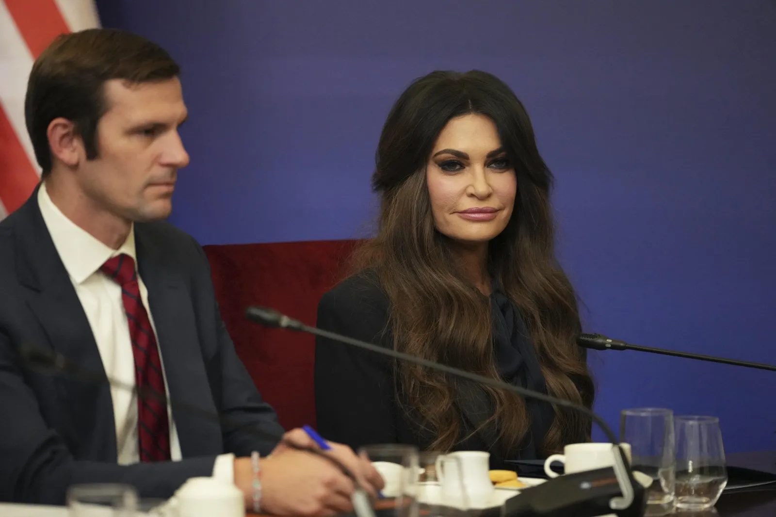 Then-U.S. Ambassador to Greece Kimberly Guilfoyle (R) at an event in Athens on October 7, 2026.