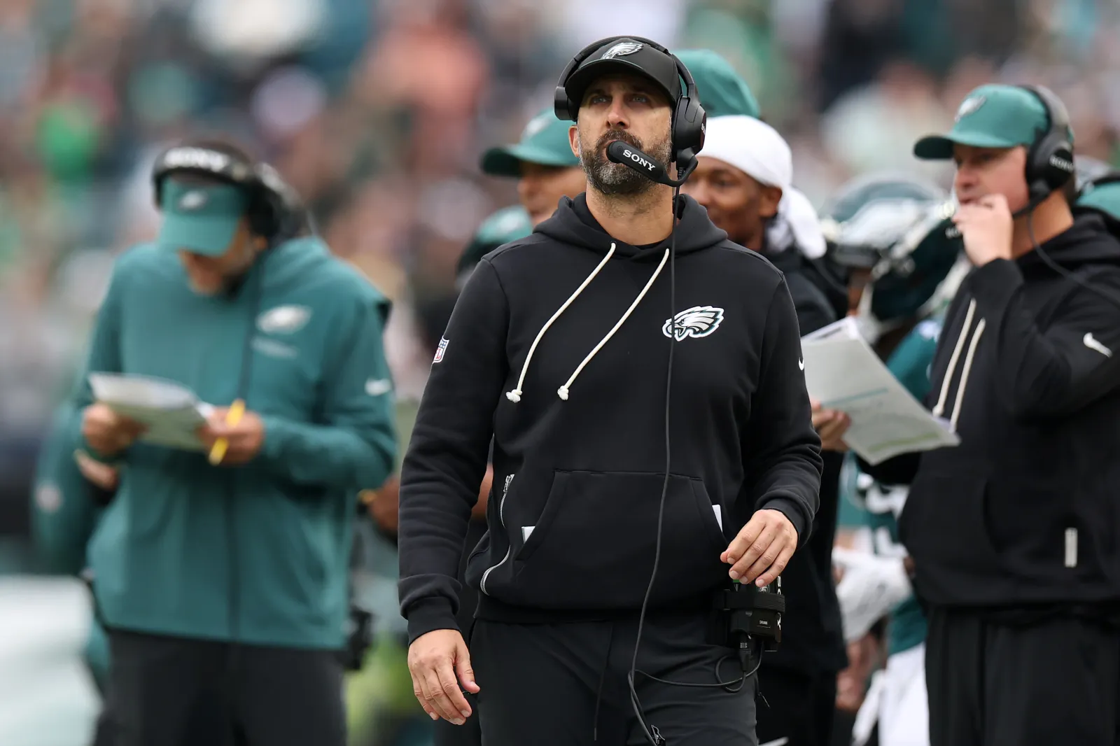 Eagles head coach Nick Sirianni looks on during NFL game