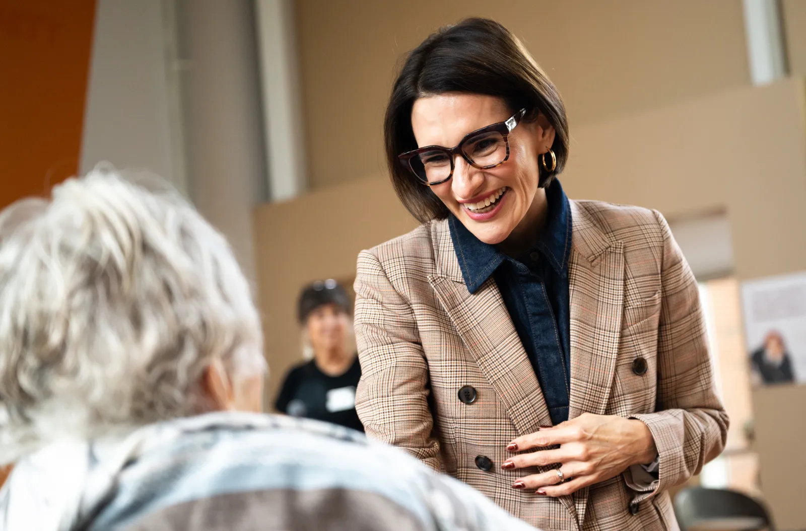 Democratic candidate for U.S. Senate, Minnesota Lieutenant Governor Peggy Flanagan, greets people as she arrives during a campaign event at a senior living facility on October 9 in St. Paul.