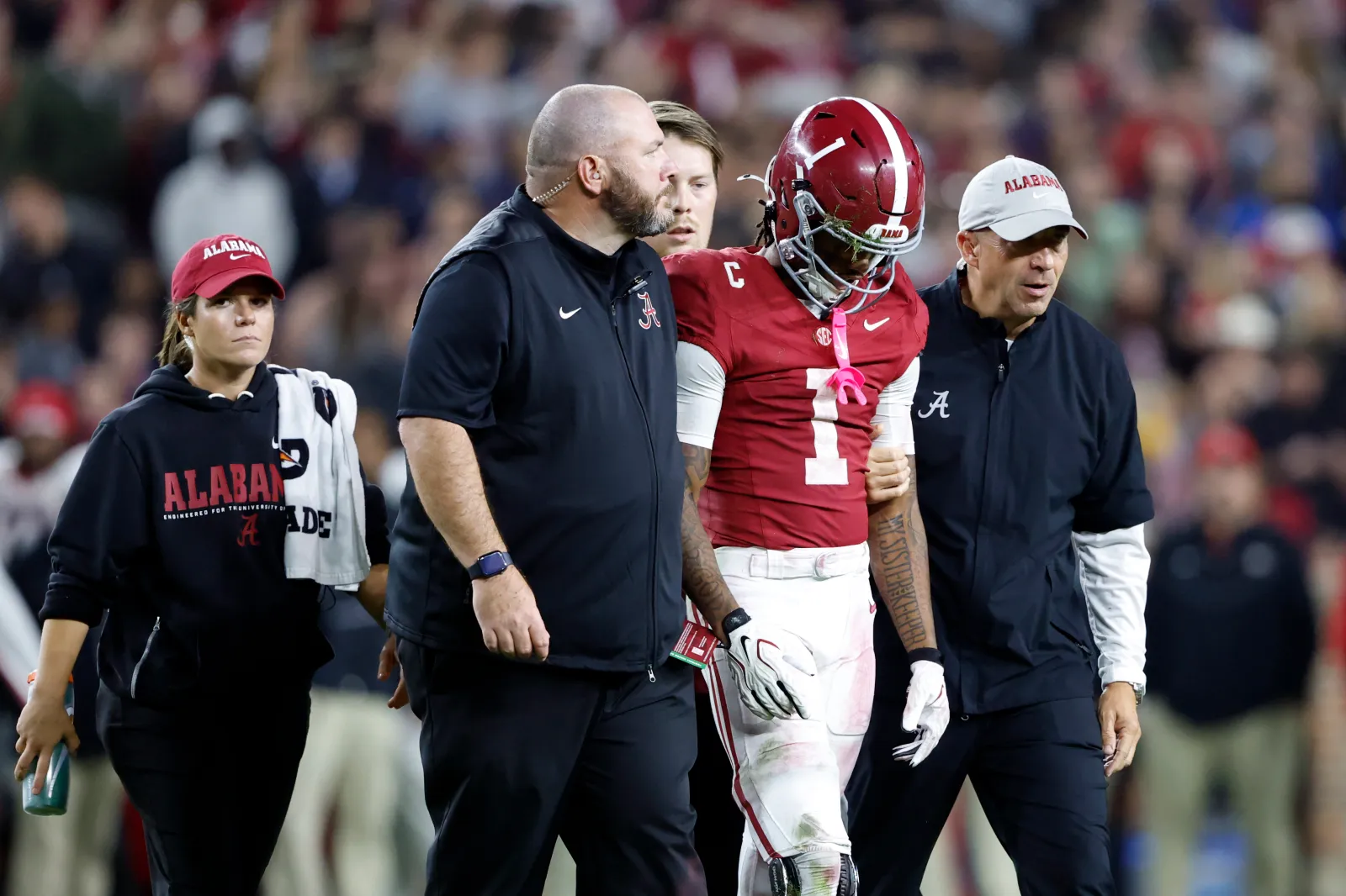 Wide receiver Ryan Coleman-Williams #1 of the Alabama Crimson Tide