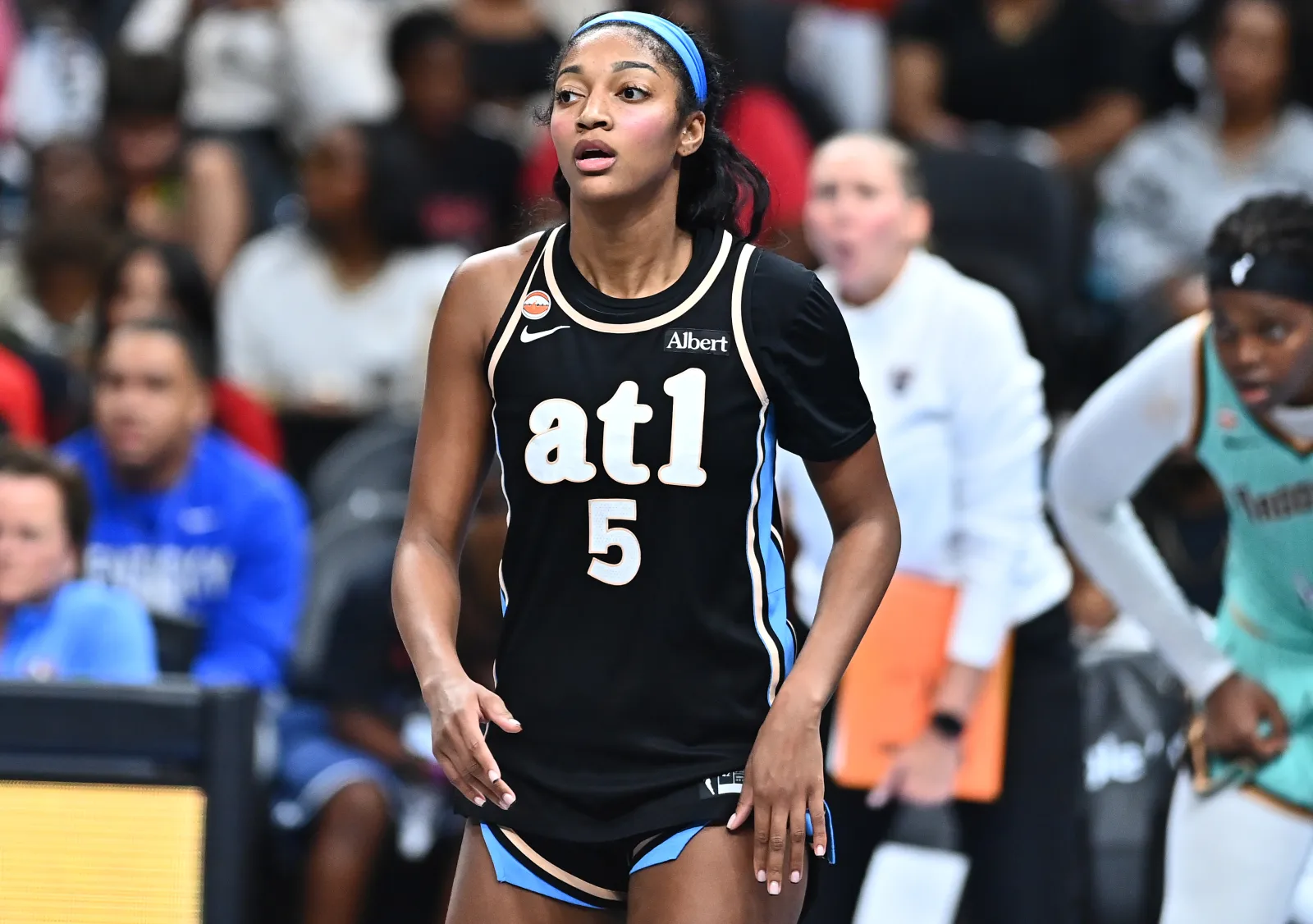 Atlanta Dream star Angel Reese during semifinals of WNBA Playoffs against New York Liberty