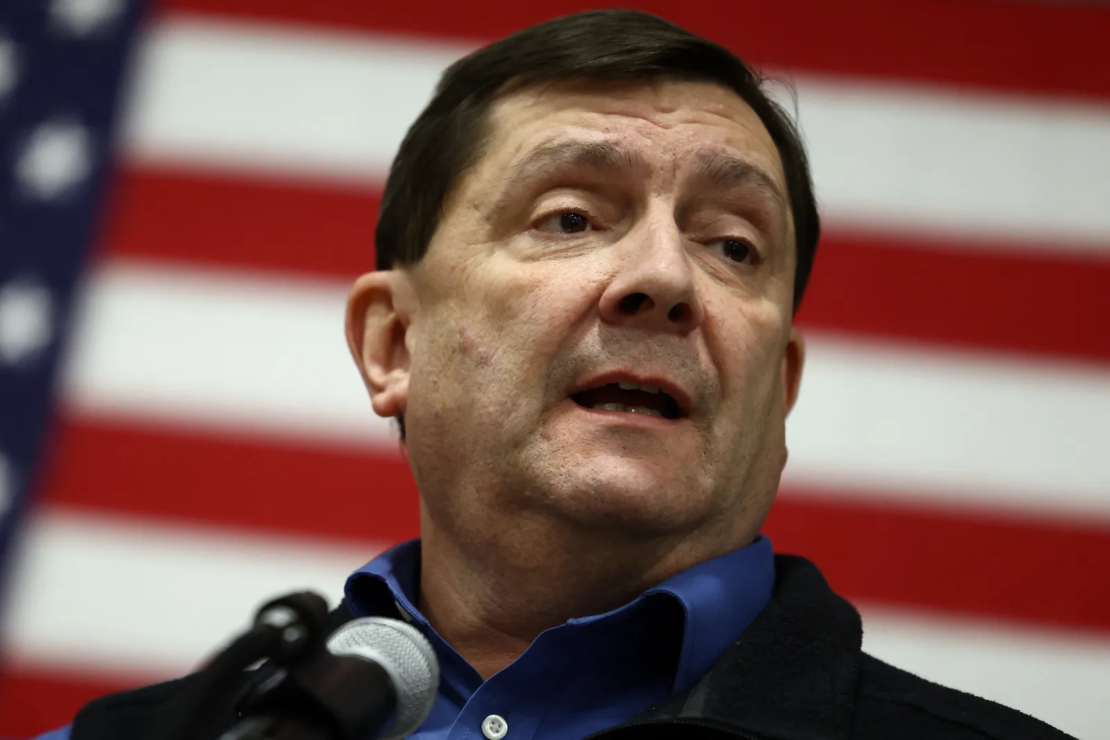 File photo: Troy Jackson speaks during a campaign rally in Biddeford, Maine, on October 11, 2026.