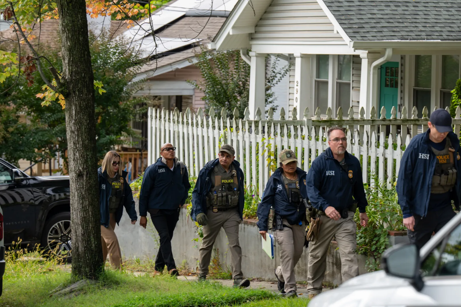 Homeland Security Investigations police search the home of Representative Ilhan Omar (D-MN) on October 12, 2026, in Washington, D.C.