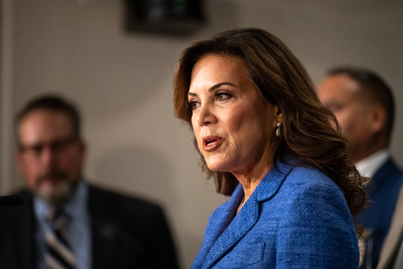 GOP candidate for U.S. Senate, Michele Tafoya, speaks during a news conference at the Minnesota Capitol on October 13 in St. Paul.