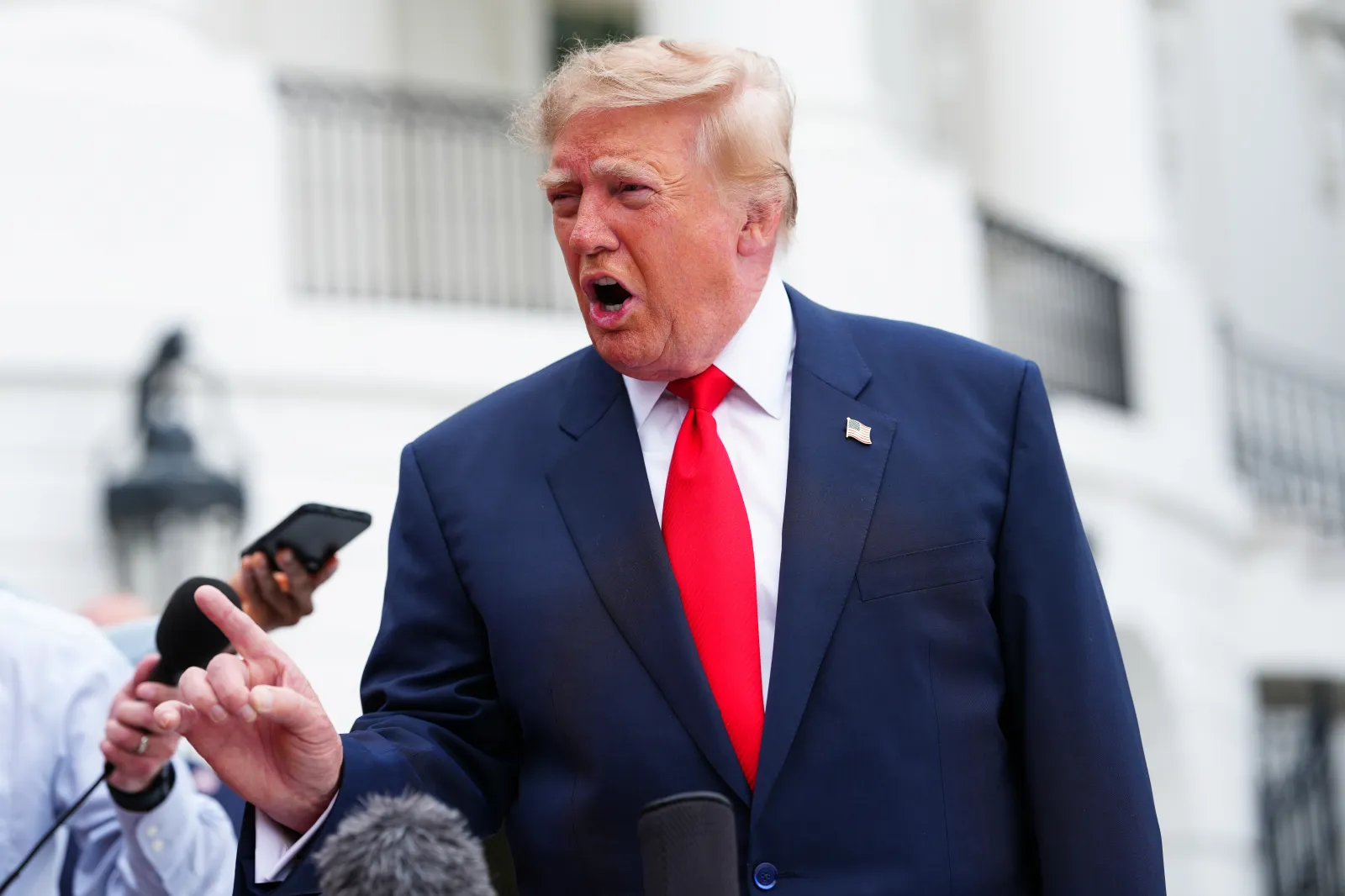President Donald Trump speaks to reporters outside the White House on October 10, 2026.