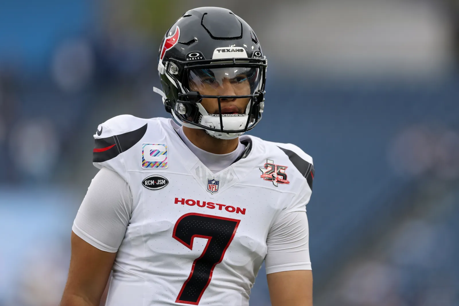 Houston Texans starting quarterback CJ Stroud reacts during game against Tennessee Titans