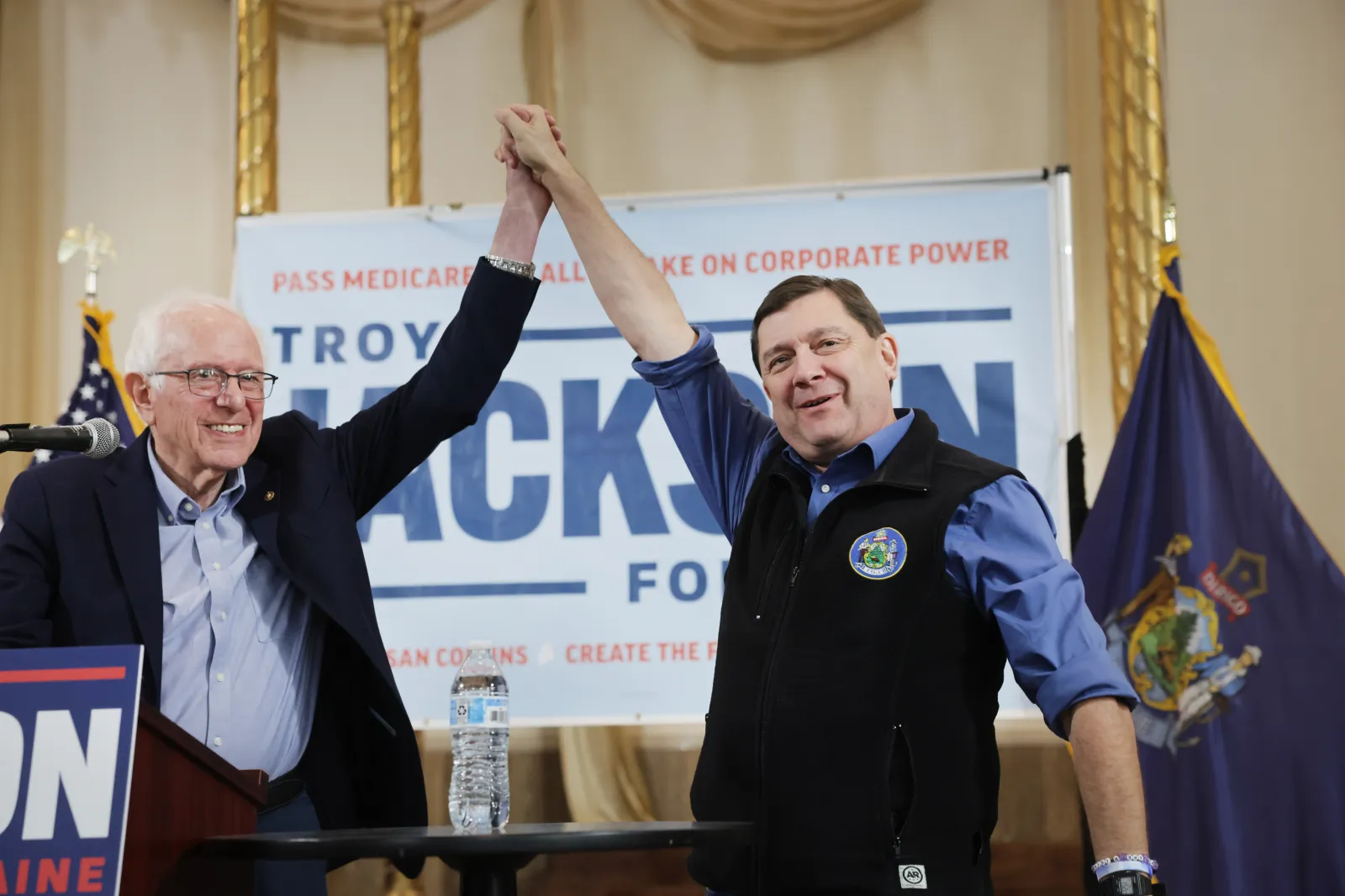 File photo: Senator Bernie Sanders (I-VT) attends a campaign event with Troy Jackson on October 11, 2026 in Lewiston, Maine.