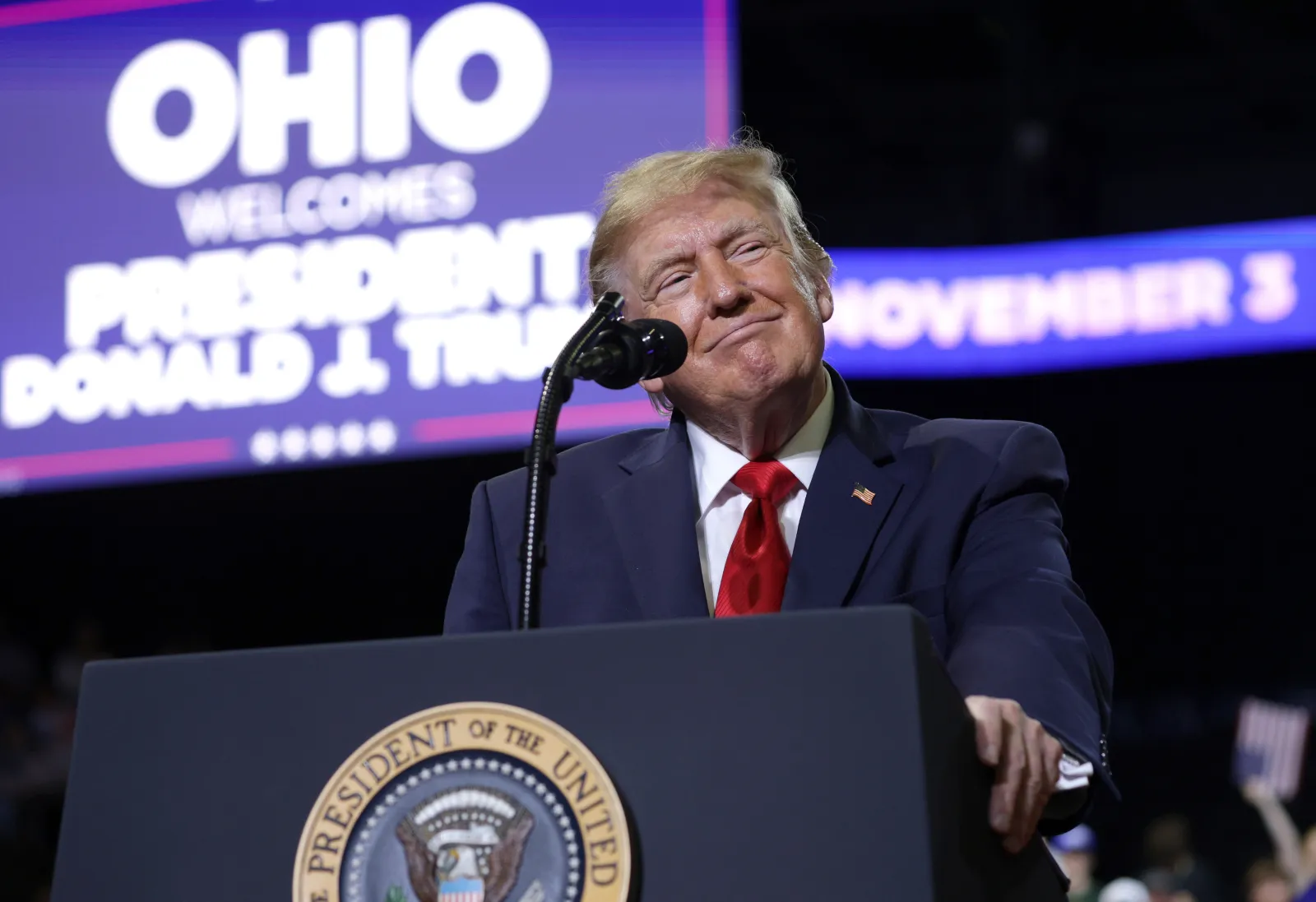 President Donald Trump campaigns in Youngstown, Ohio, on October 12, 2026.