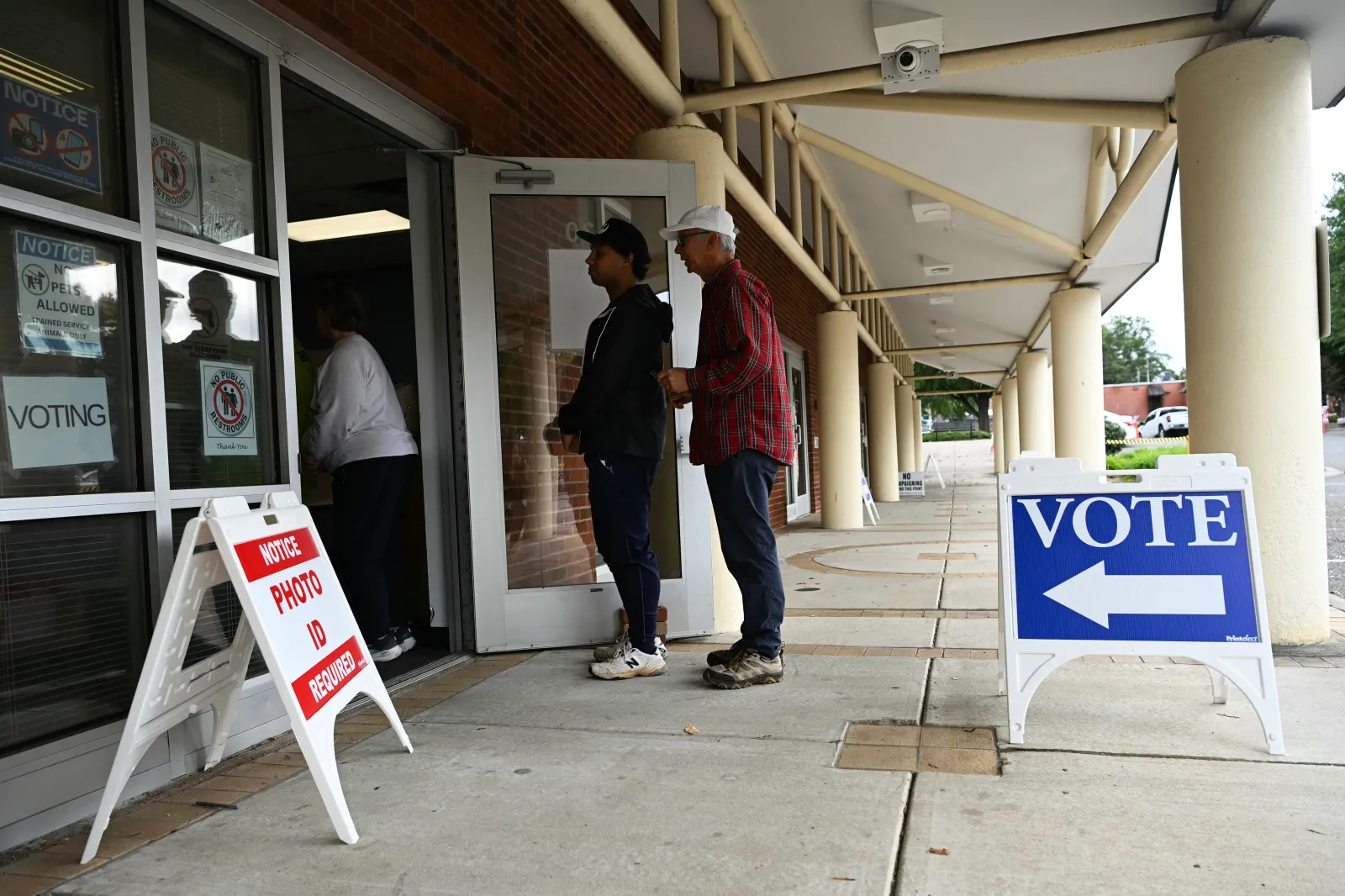 People line up to cast their ballots at the Gaston County Board of Elections, in Gastonia, North Carolina, on October 17, 2026.