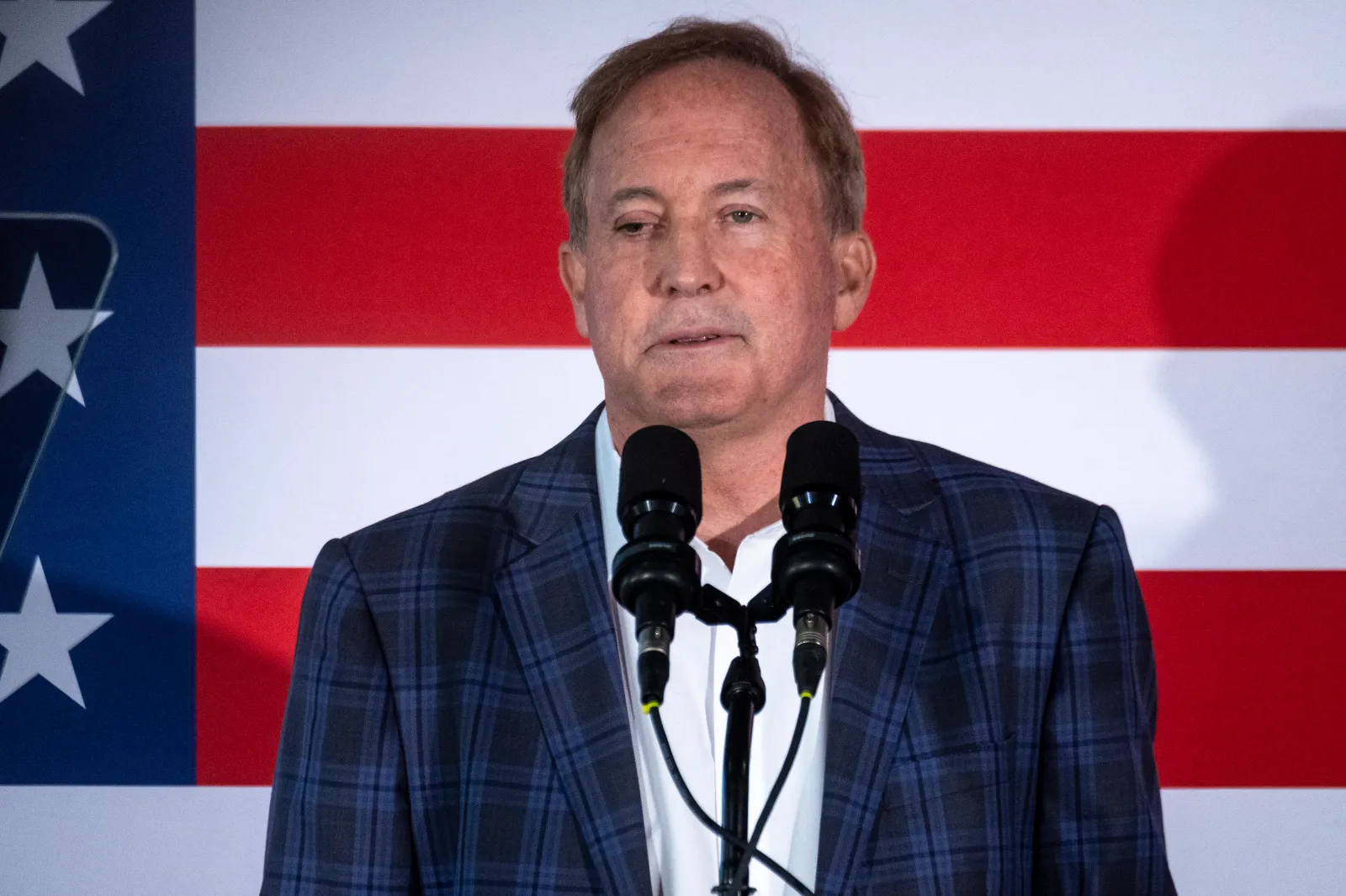 Texas Republican Senate candidate, Texas Attorney General Ken Paxton speaks during a rally at Southern Roots Brewing Co. on October 17, 2026 in Killeen, Texas.