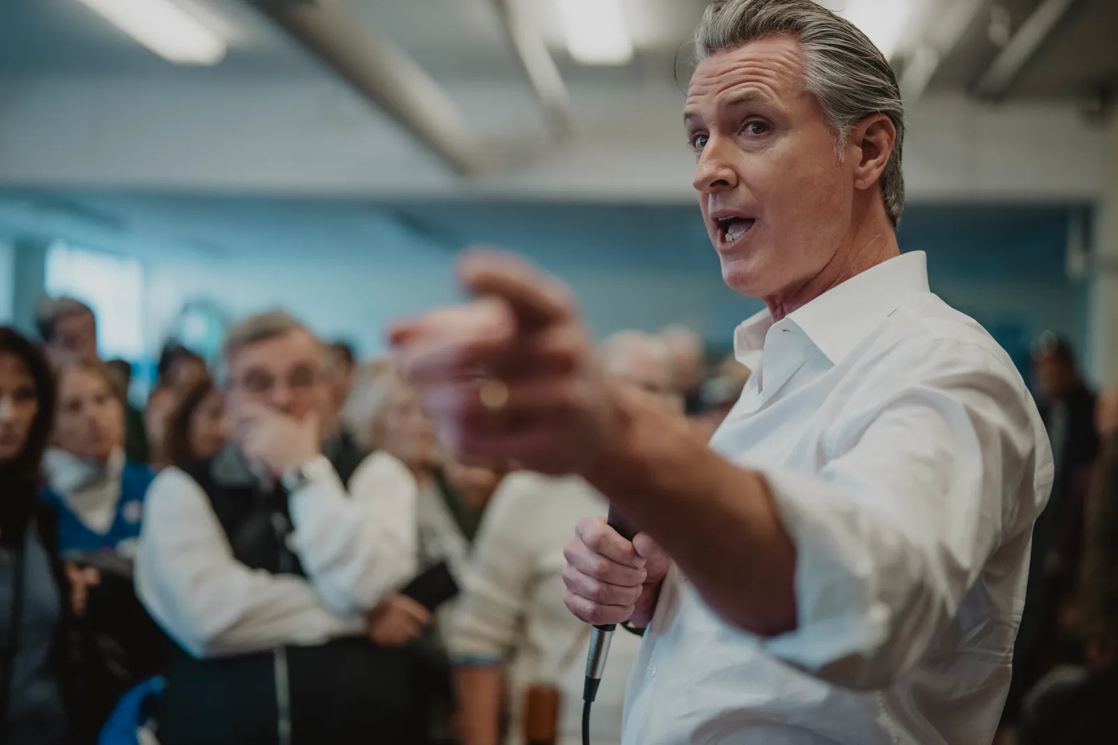 California Gov. Gavin Newsom speaks while campaigning for New Hampshire Democratic Senate candidate, U.S. Rep. Chris Pappas (D-NH), at Pappas' campaign field office on October 17, 2026, in Nashua, New Hampshire. (Photo by John Tully/Getty Images)