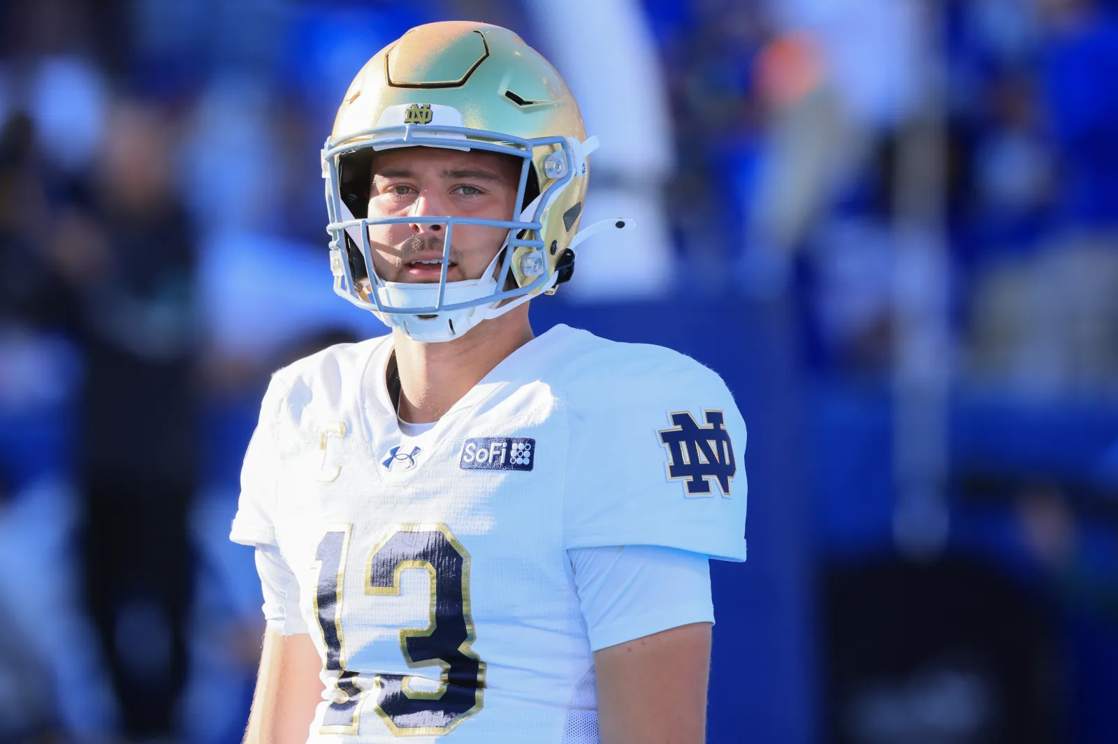 CJ Carr #13 of the Notre Dame Fighting Irish.