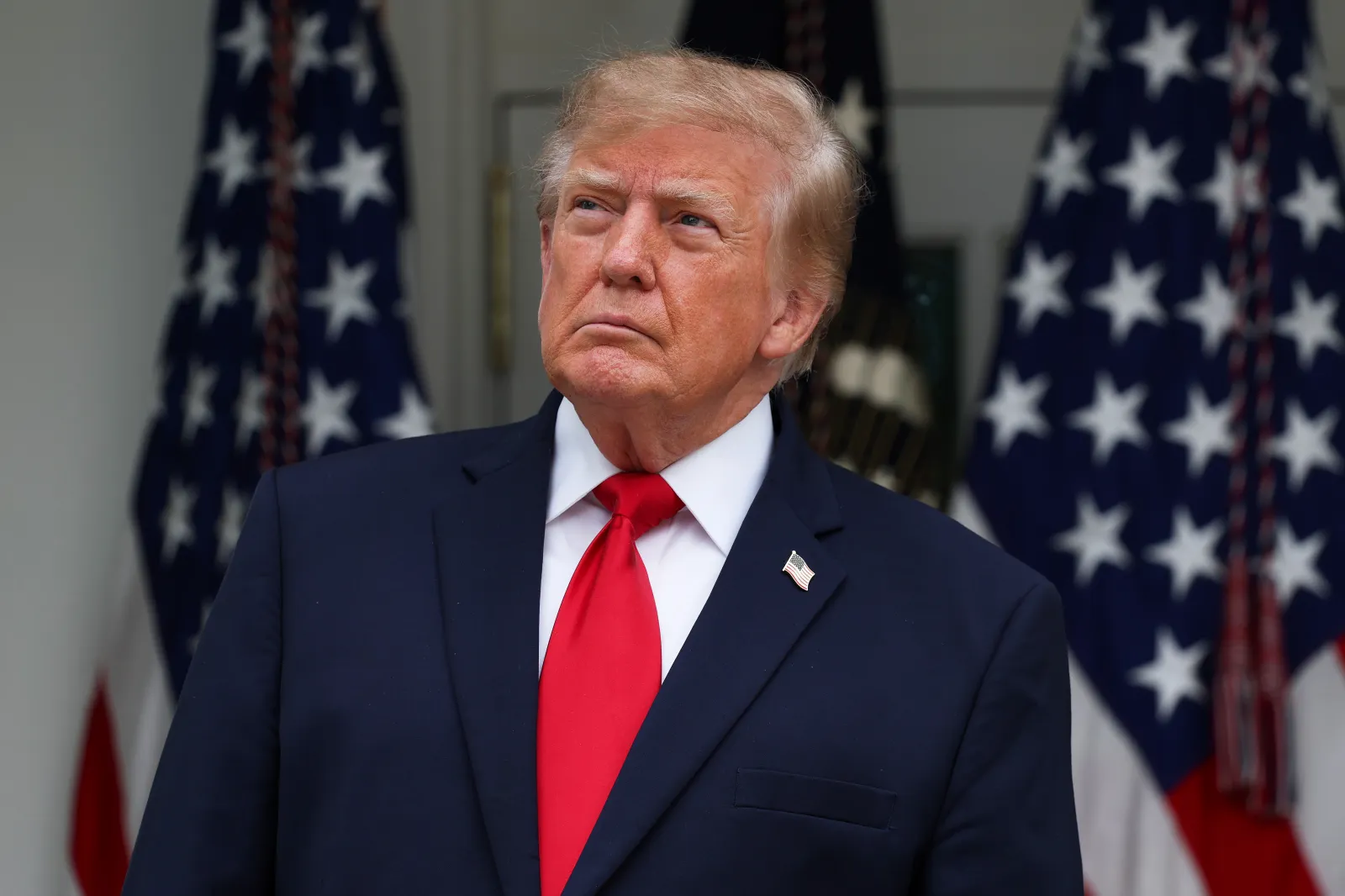 President Donald Trump arrives to speak during a luncheon in the Rose Garden of the White House on October 15 in Washington, D.C. The president held the event to honor first responders from across the country. (Photo by Kevin Dietsch/Getty Images)