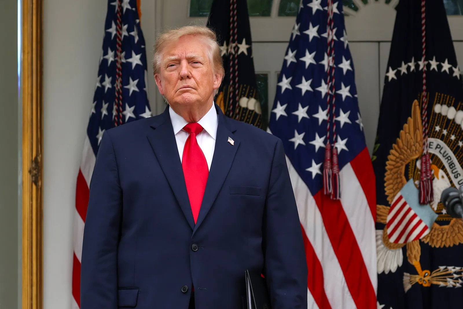 U.S. President Donald Trump arrives to speak during a luncheon in the Rose Garden of the White House on October 15, 2026, in Washington, D.C.