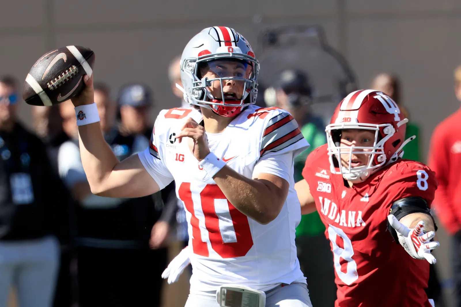 Ohio State quarterback Julian Sayin looks to throw against Indiana