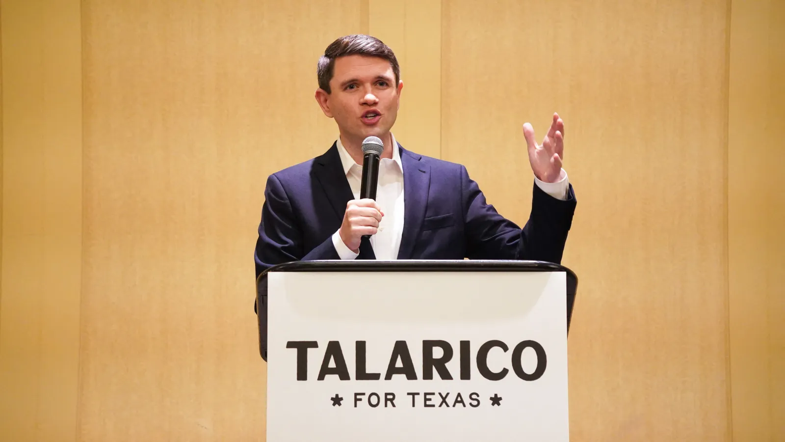 Democratic candidate for U.S. Senate James Talarico speaks to supporters during his "Clear Eyes Full Hearts" campaign tour at the Hilton University of Houston in Houston, Texas on October 21, 2026.