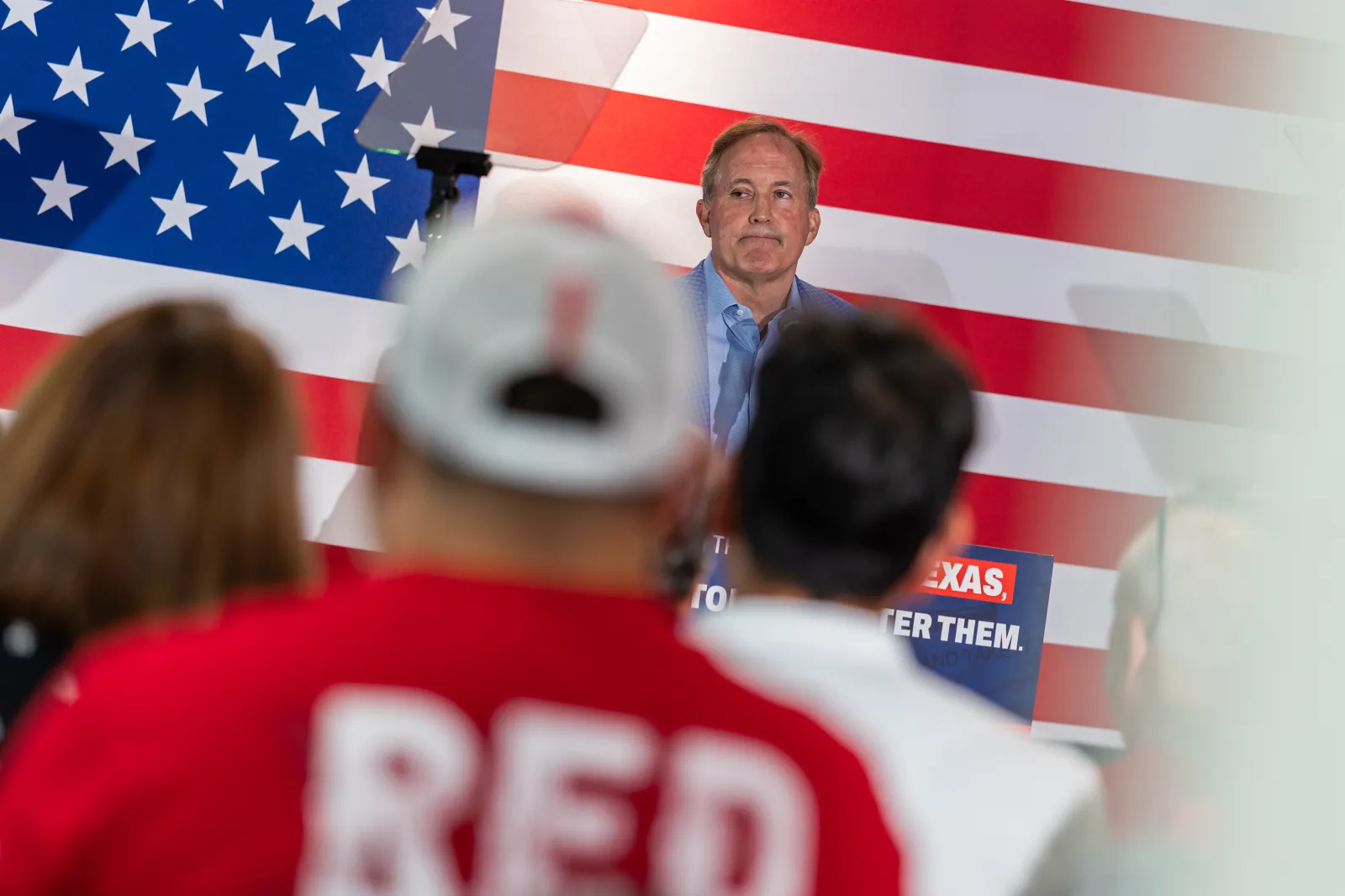 Texas Republican Senate candidate Texas Attorney General Ken Paxton speaks to supporters at a campaign event on October 22, 2026 in Brownsville, Texas.
