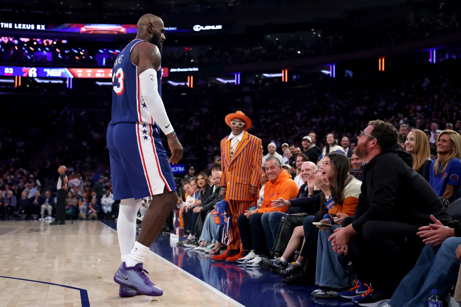 LeBron James confronts fan in crowd during 76ers game against Knicks