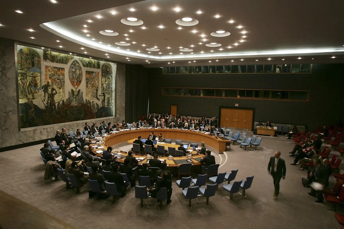Members of the Security Council exit the chamber at the United Nations headquarters in New York City on October 13, 2006.