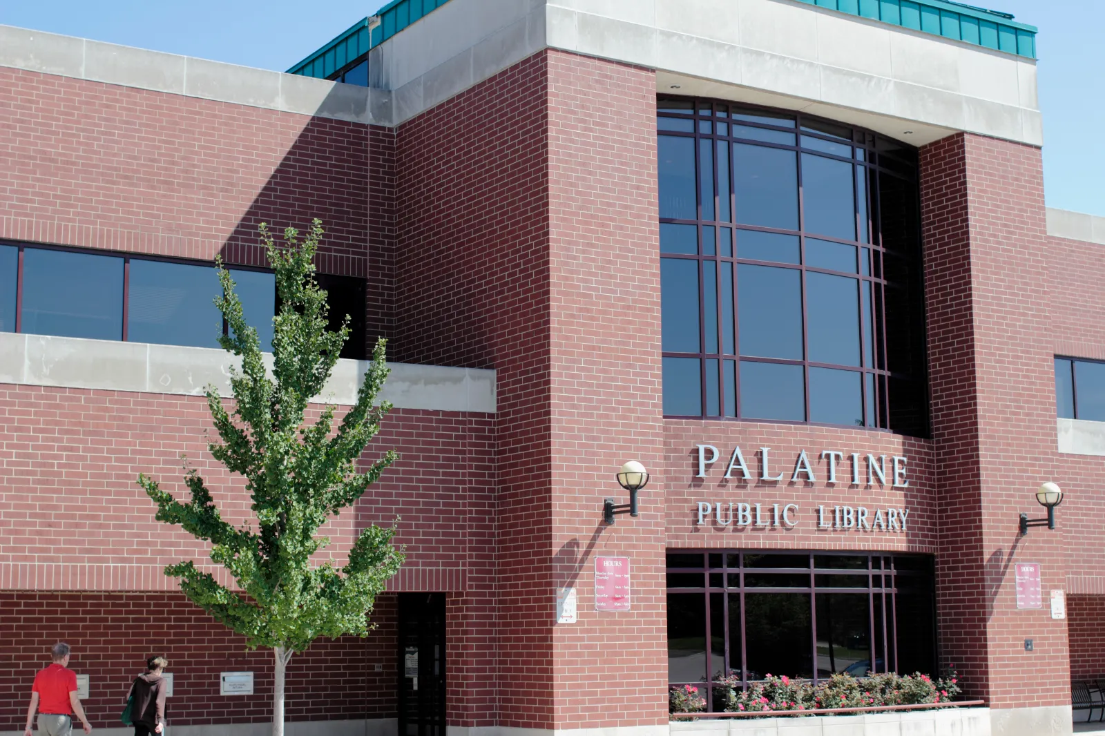 The entrance to the Palatine Public Library is pictured in Palatine, Illinois.