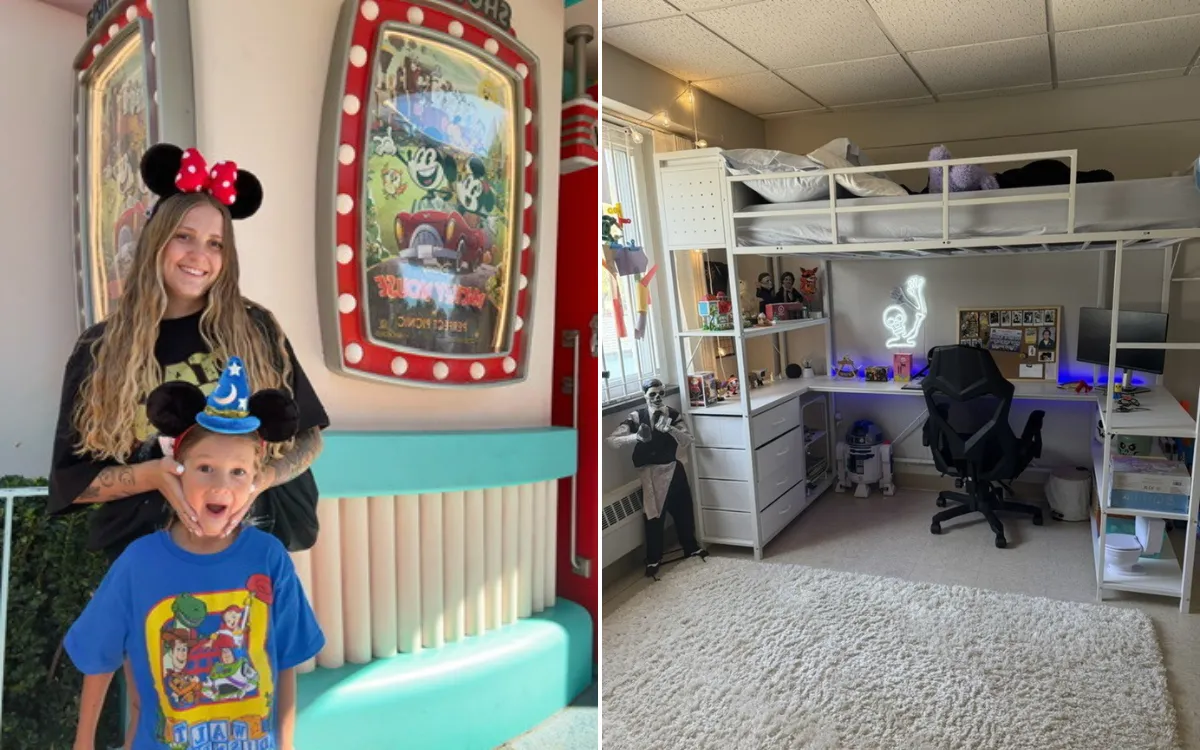 Grace D'Amato and Finley and their dorm room.