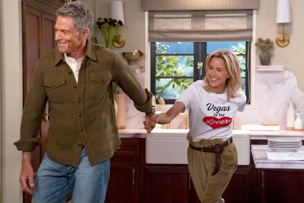 NEWLYWEDS -- Pictured: (l-r) Tim Daly as James, Tea Leoni as Jeanie -- (Photo by: Nicole Weingart/NBC)