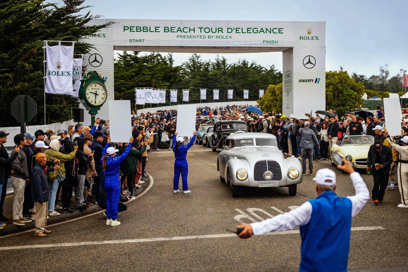 Mercedes-Benz vehicles take part in the 2026 Pebble Beach Tour d'Elegance.