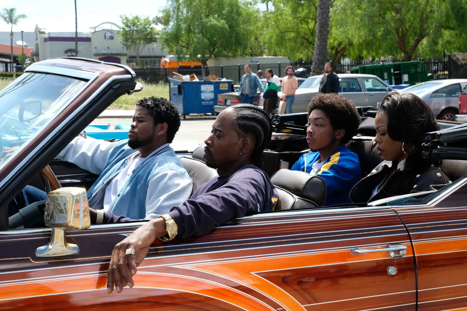 FX’s The Drop: A Snowfall Saga — “The Big Push” — Season 1, Episode 4 — Pictured: (l-r) Isaiah John as Leon Simmons, Aaron Andre Frazier as Gangsta Link, Asante Blackk as Lamar Kinsey, Gail Bean as Wanda Bell. | Courtesy of FX Networks