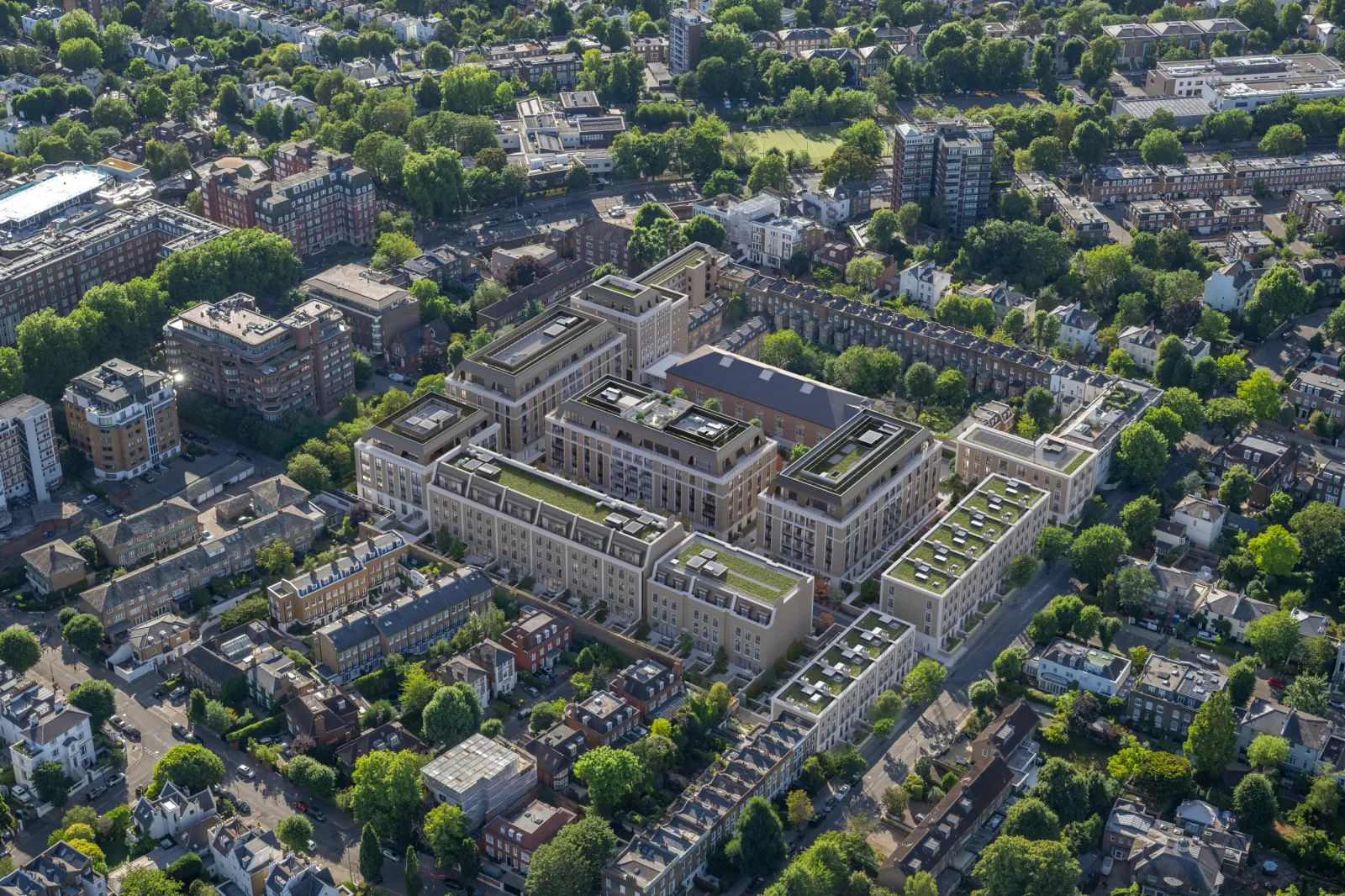 A rendering of an aerial view of St. John's Wood Square.