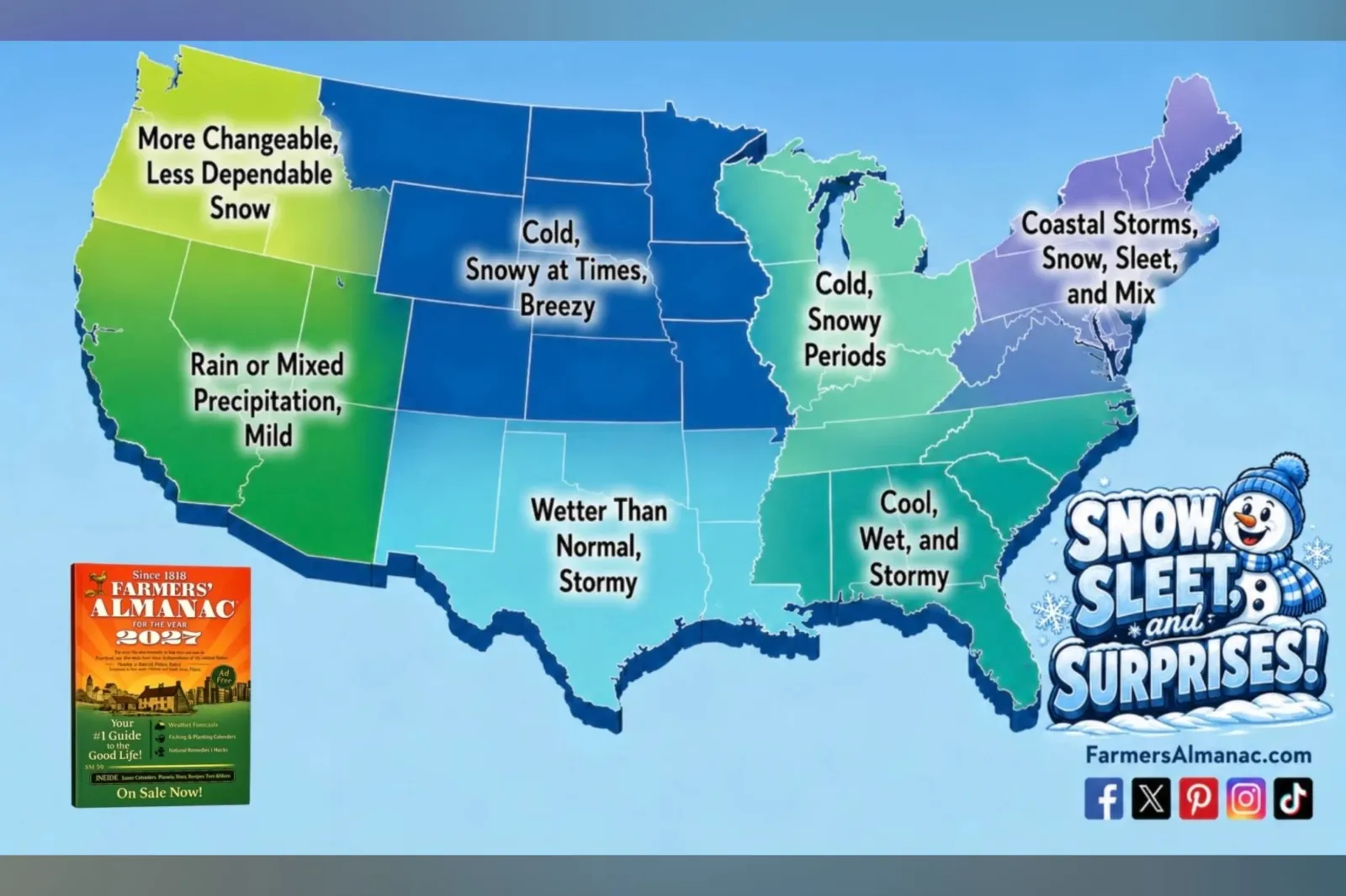 The Farmers' Almanac's winter forecast map.