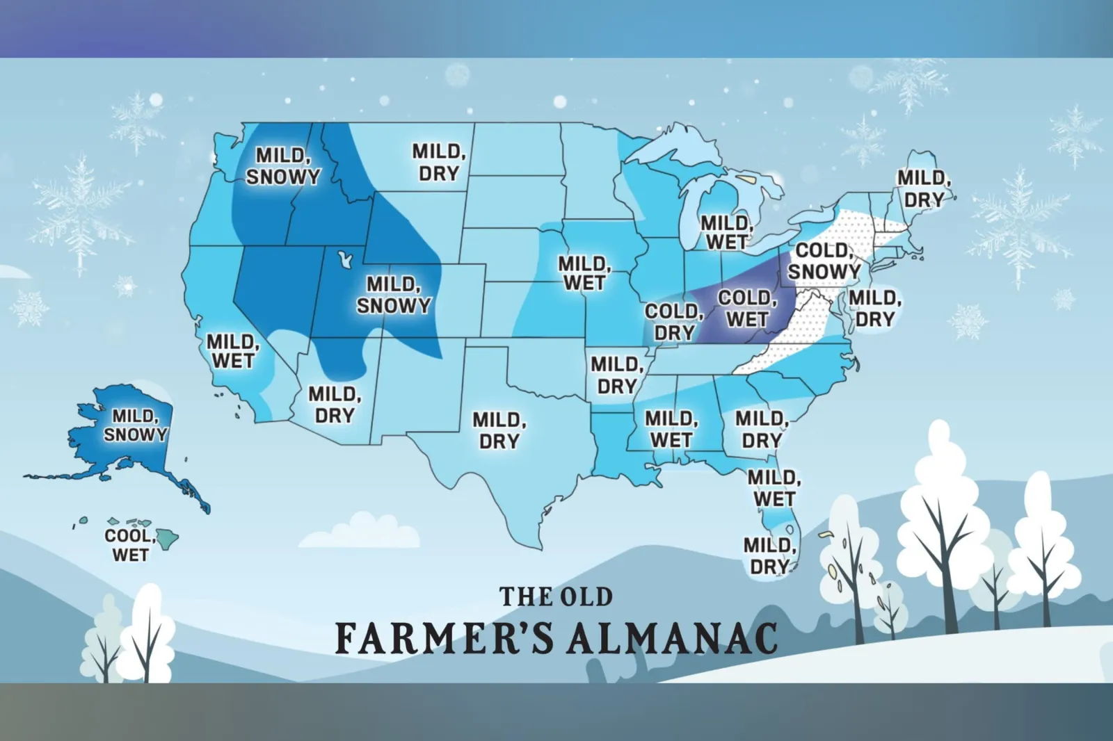 The Old Farmer's Almanac's winter forecast map.