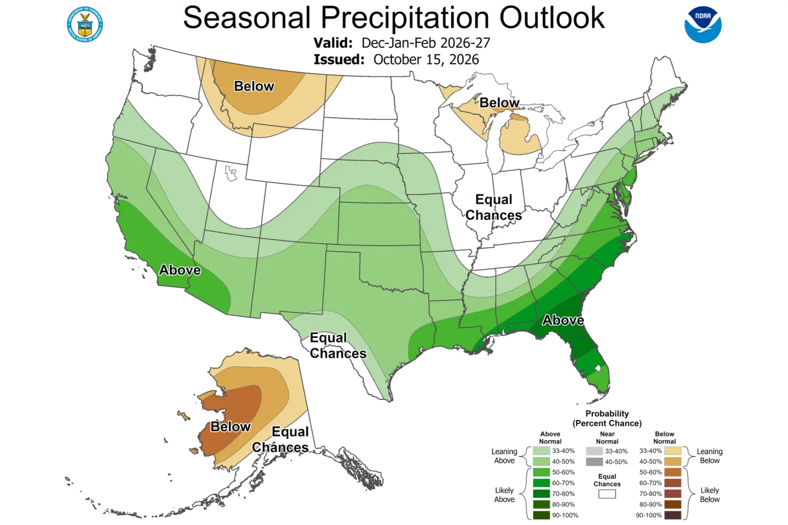 NOAA's 2026-2027 U.S. Winter Outlook map for precipitation.