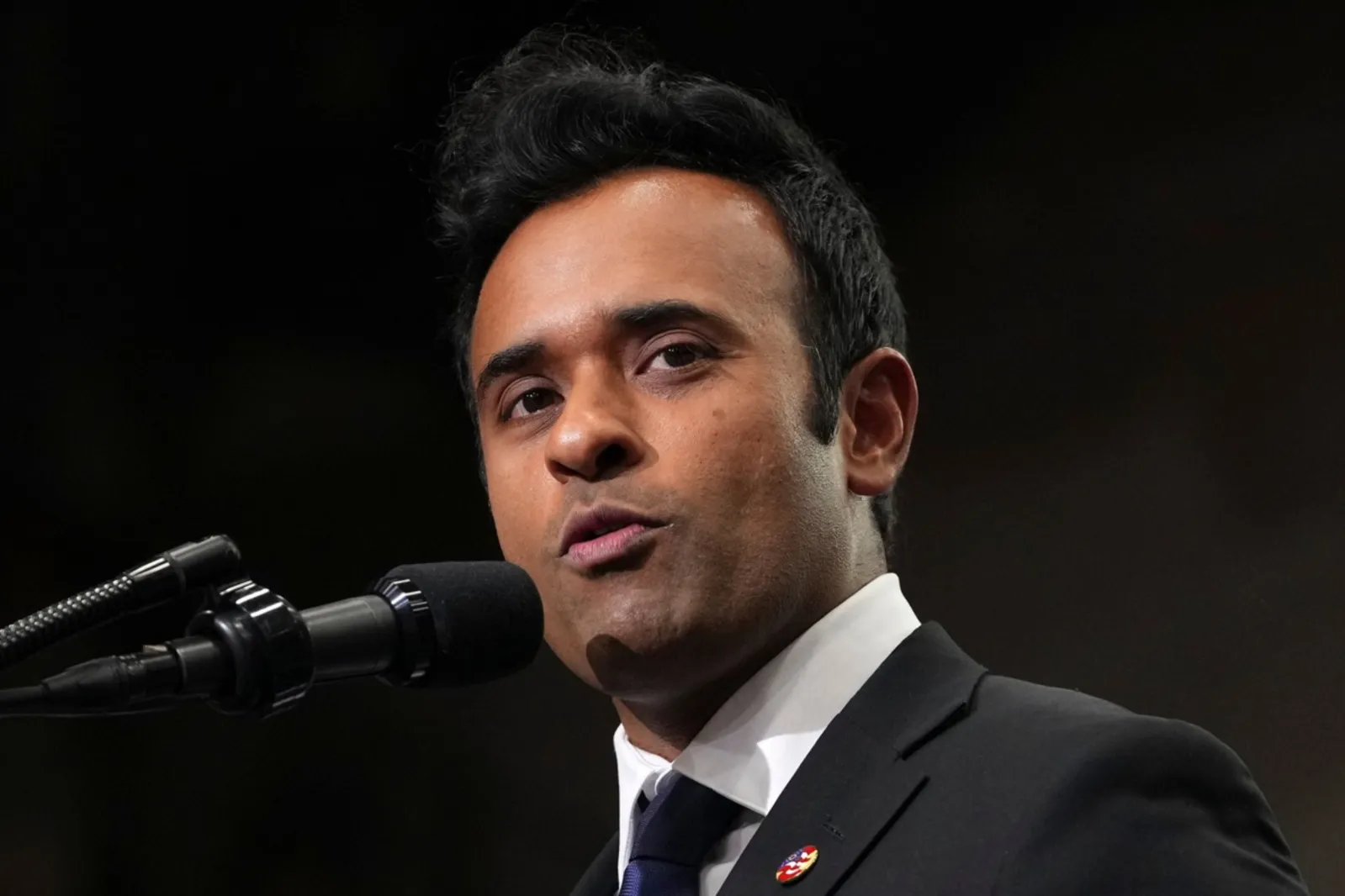 Ohio Republican gubernatorial candidate Vivek Ramaswamy speaks during an event at Butler High School in Vandalia, Ohio, on October 3, 2026.