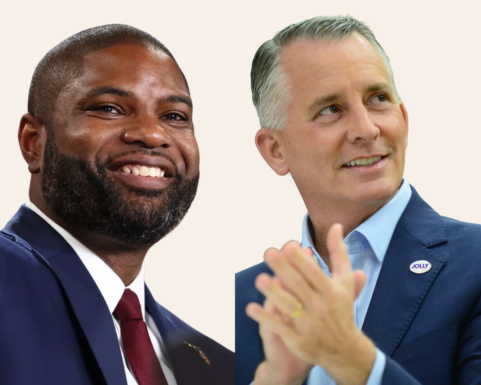 (L) Florida Republican gubernatorial candidate Rep. Byron Donalds in Lakeland, Florida on Thursday, Oct. 1, 2026. (Kevin Lamarque/Pool via AP). (R) Florida Democratic gubernatorial candidate David Jolly on October 5, 2026, in Coconut Creek, Florida. (Credit: MPI10/MediaPunch/IPX via AP)