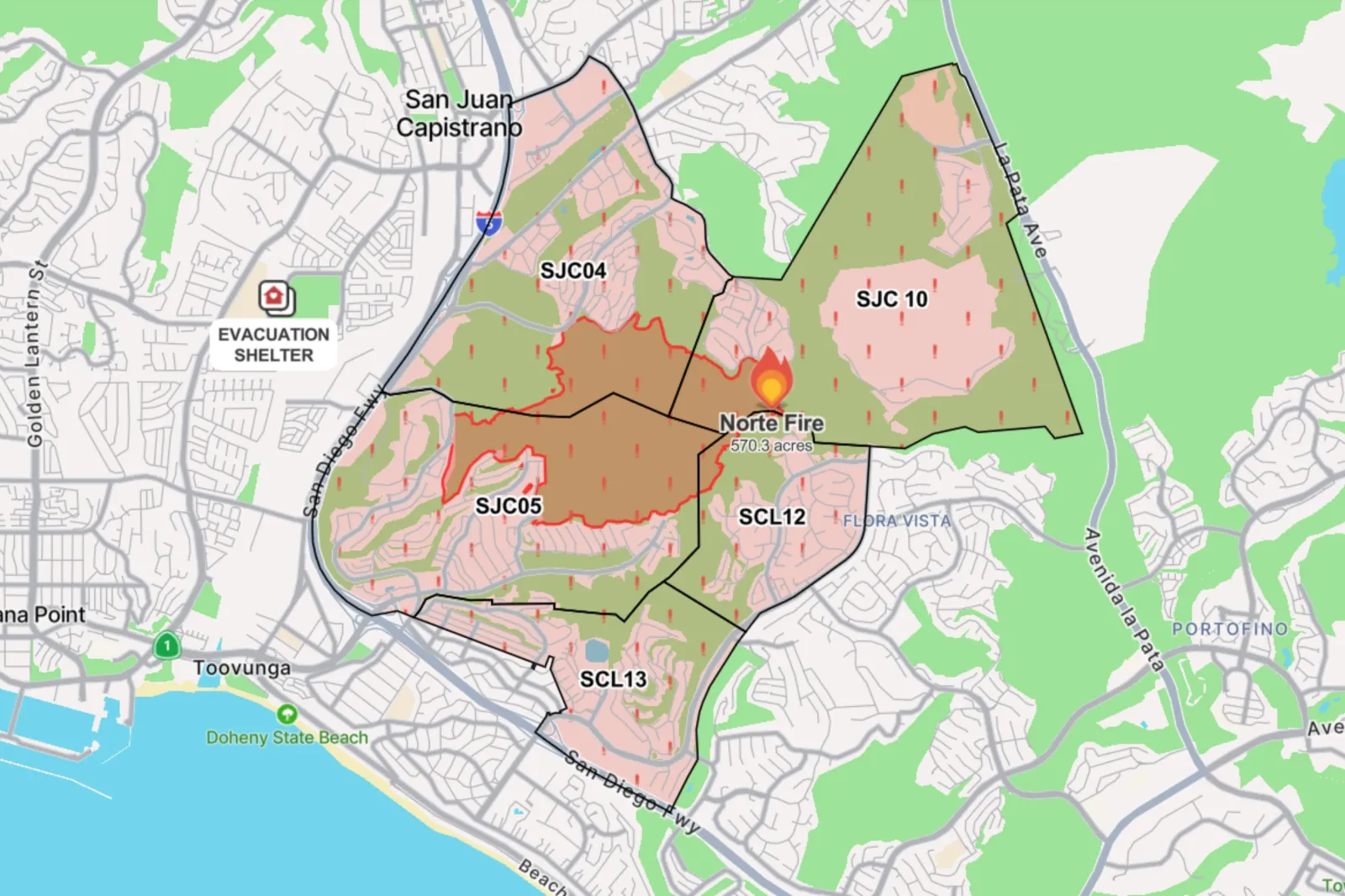 Watch Duty's map shows the blaze's location and where evacuation orders have been issued.